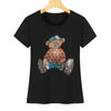 Cute Bear Cotton T-Shirt - Rhinestone Cartoon Top for Women