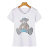 Cute Bear Cotton T-Shirt - Rhinestone Cartoon Top for Women