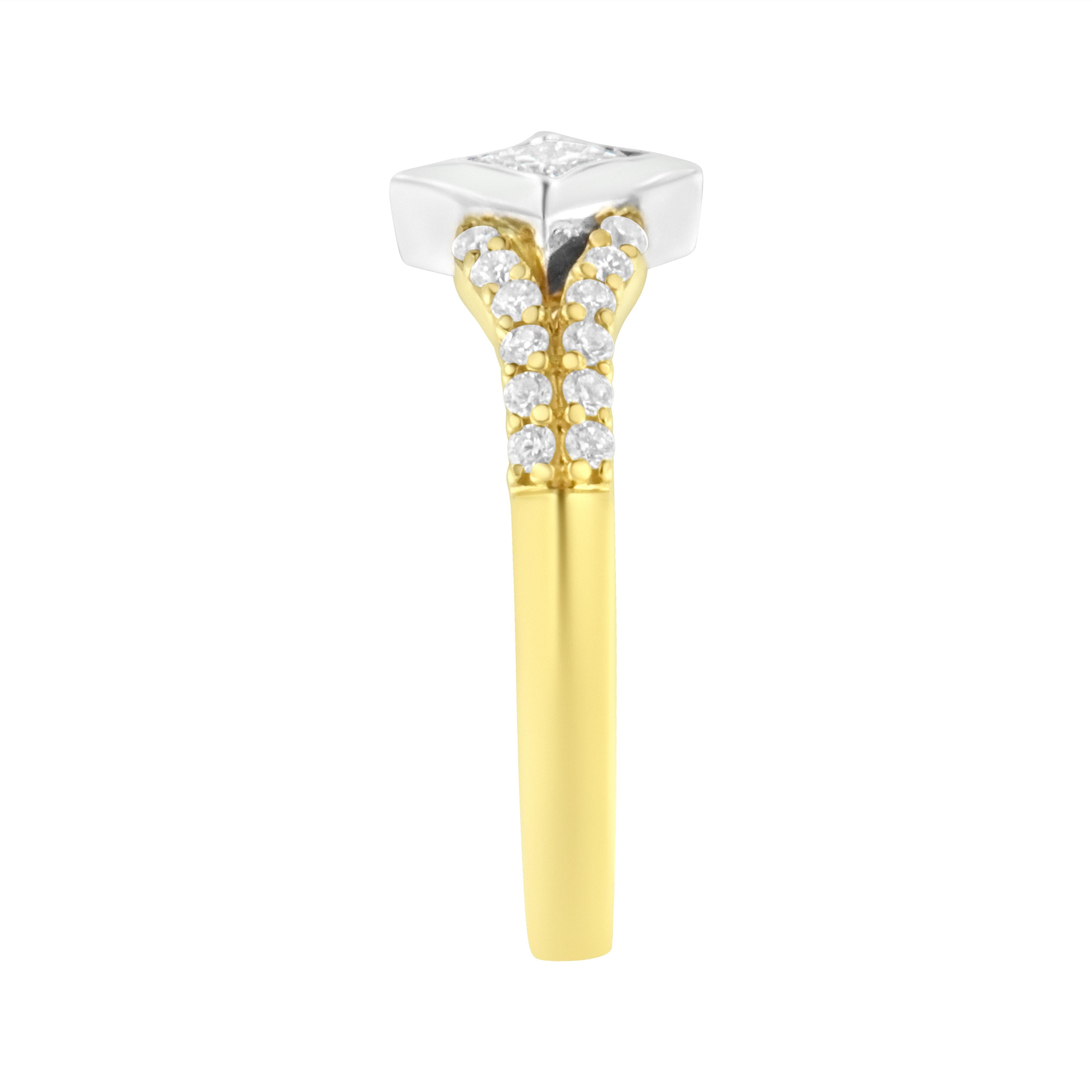 10K Two Tone Color 1/2 Cttw Diamond Kite and Split Shank Ring (H-I Color,SI2-I1 Clarity)