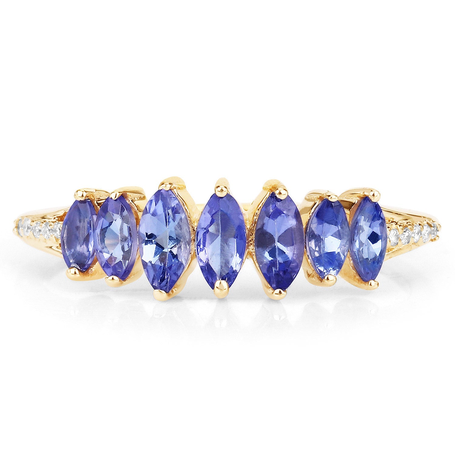 0.76 Carat Genuine Tanzanite and White Diamond 14K Yellow Gold Ring