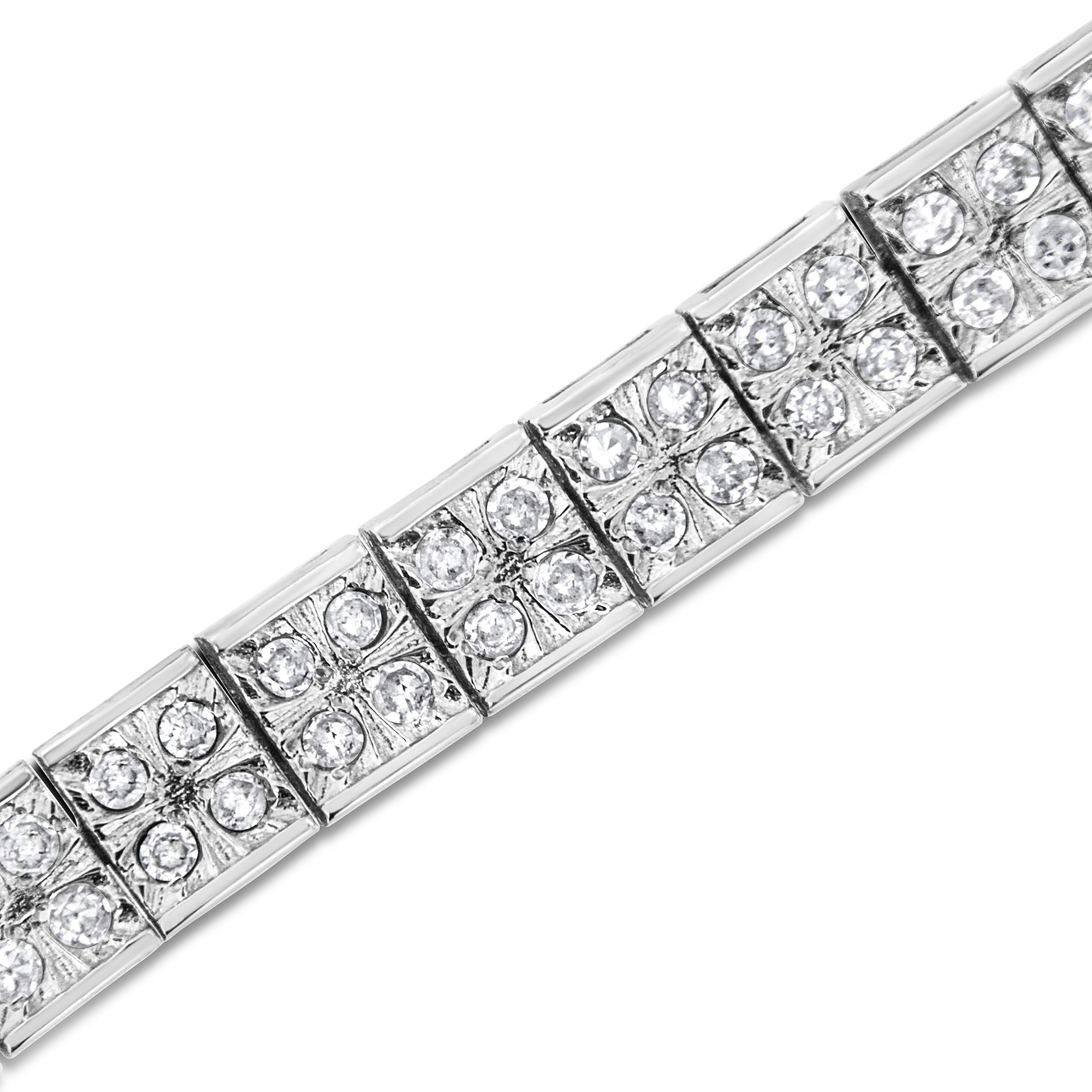 .925 Sterling Silver 2 Cttw Prong Set Round-Cut Diamond 4 Stone Box Link Bracelet (I-J Color, I3 Clarity) - 7.25"