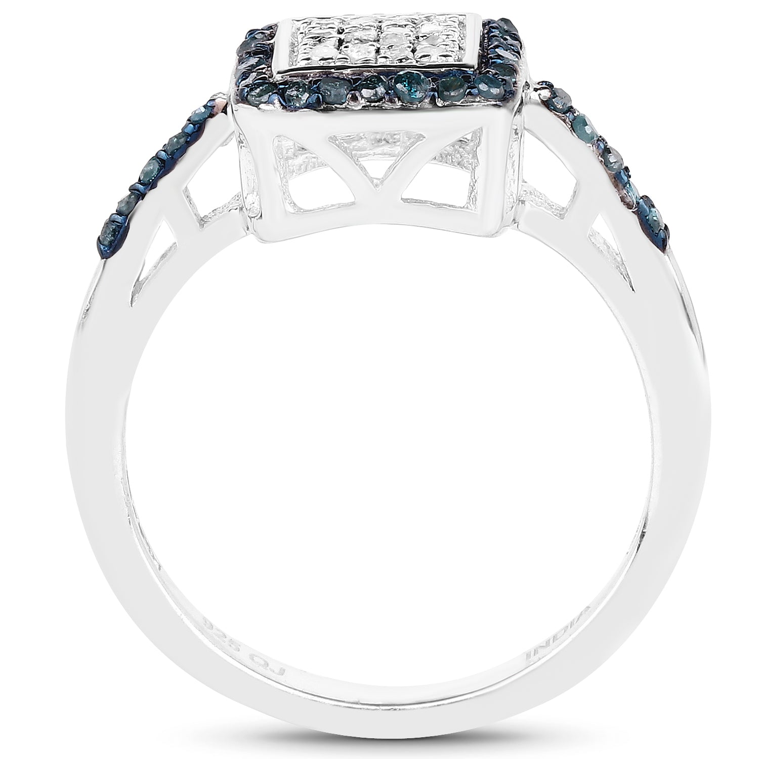 0.28 Carat Genuine Blue Diamond and White Diamond .925 Sterling Silver Ring