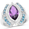 3.06 Carat Genuine Amethyst and London Blue Topaz .925 Sterling Silver Ring