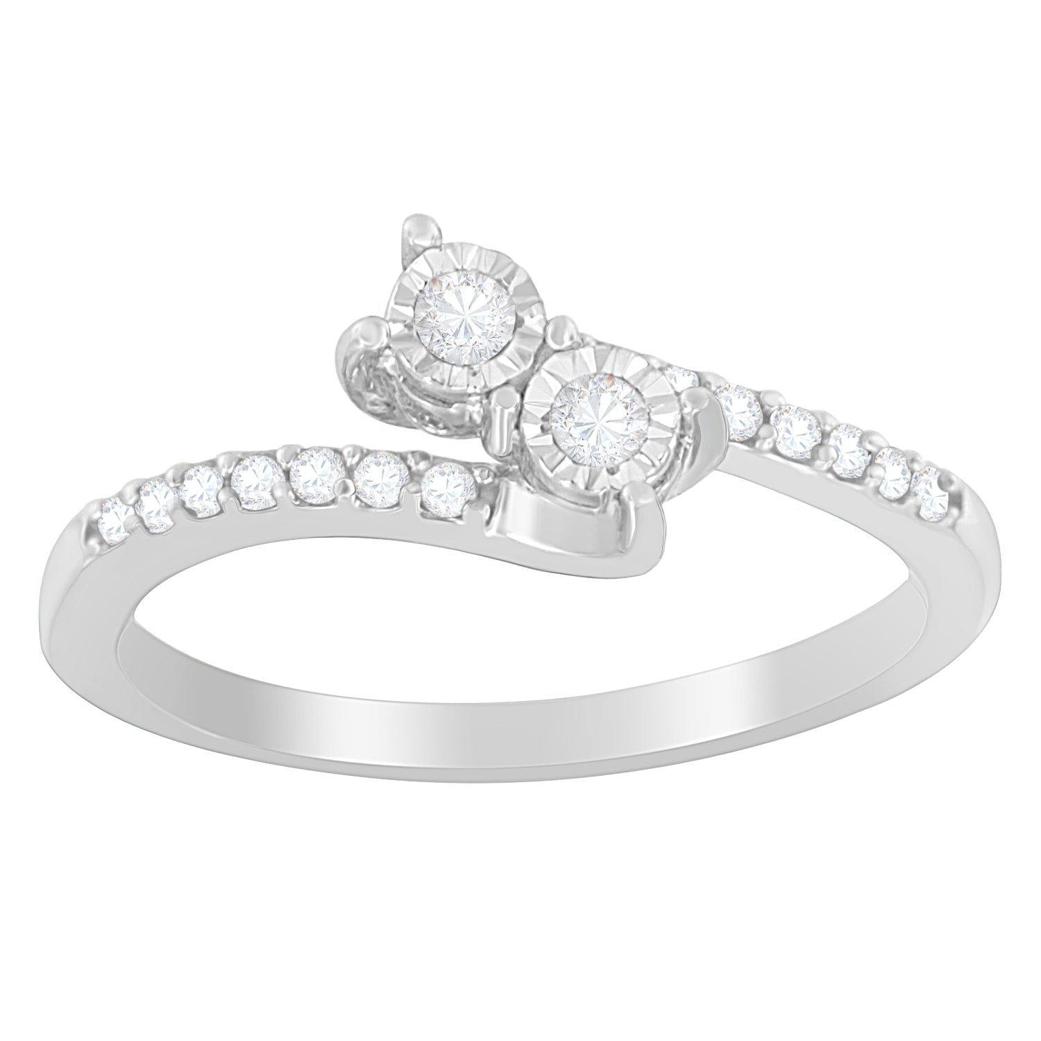 10K White Gold 1/4 Cttw Two-Stone Diamond Bypass Engagement Ring