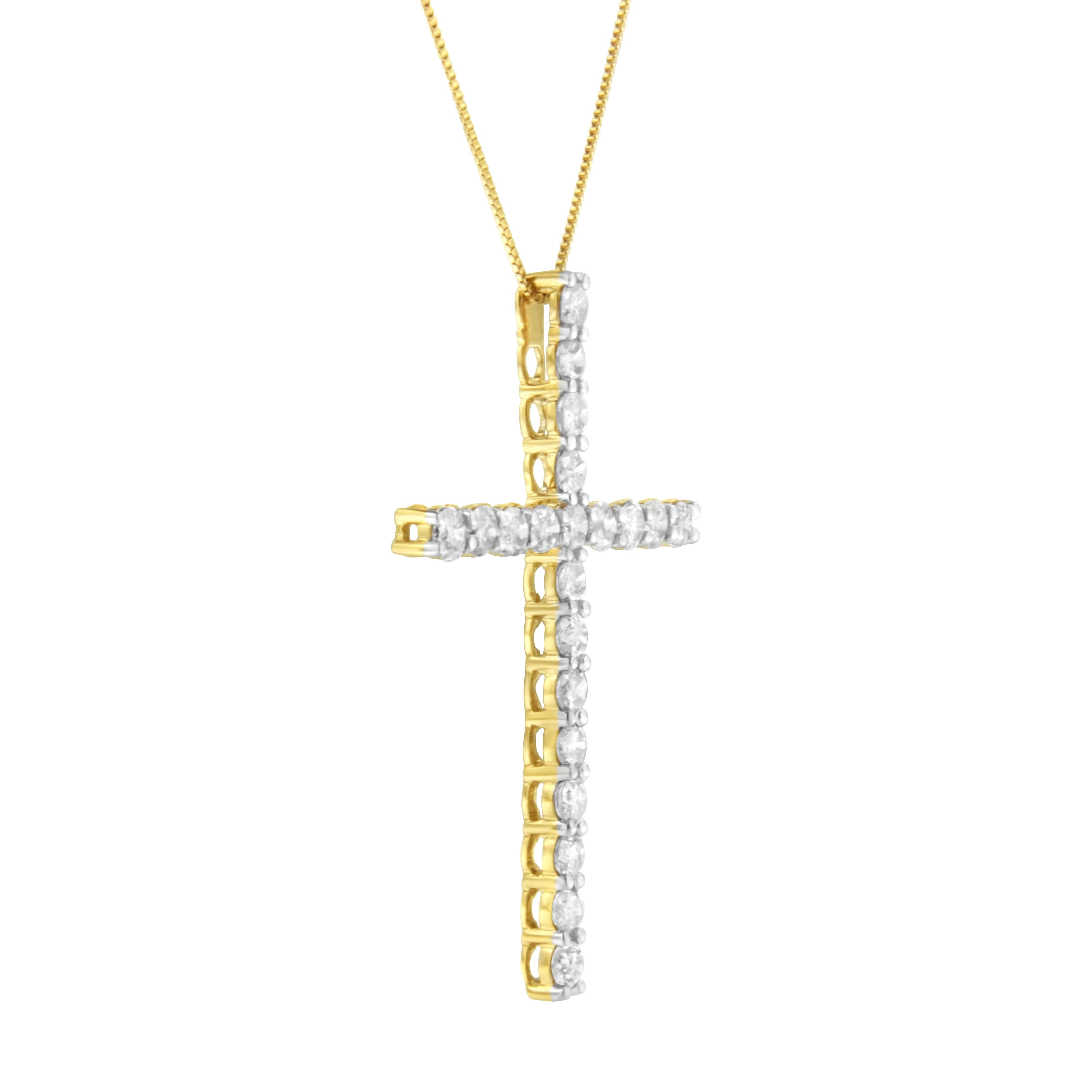 10K Yellow Gold Plated .925 Sterling Silver 4.0 Cttw Round Cut Diamond Cross Pendant Necklace (J-K Color, I1-I2 Clarity) - 18"