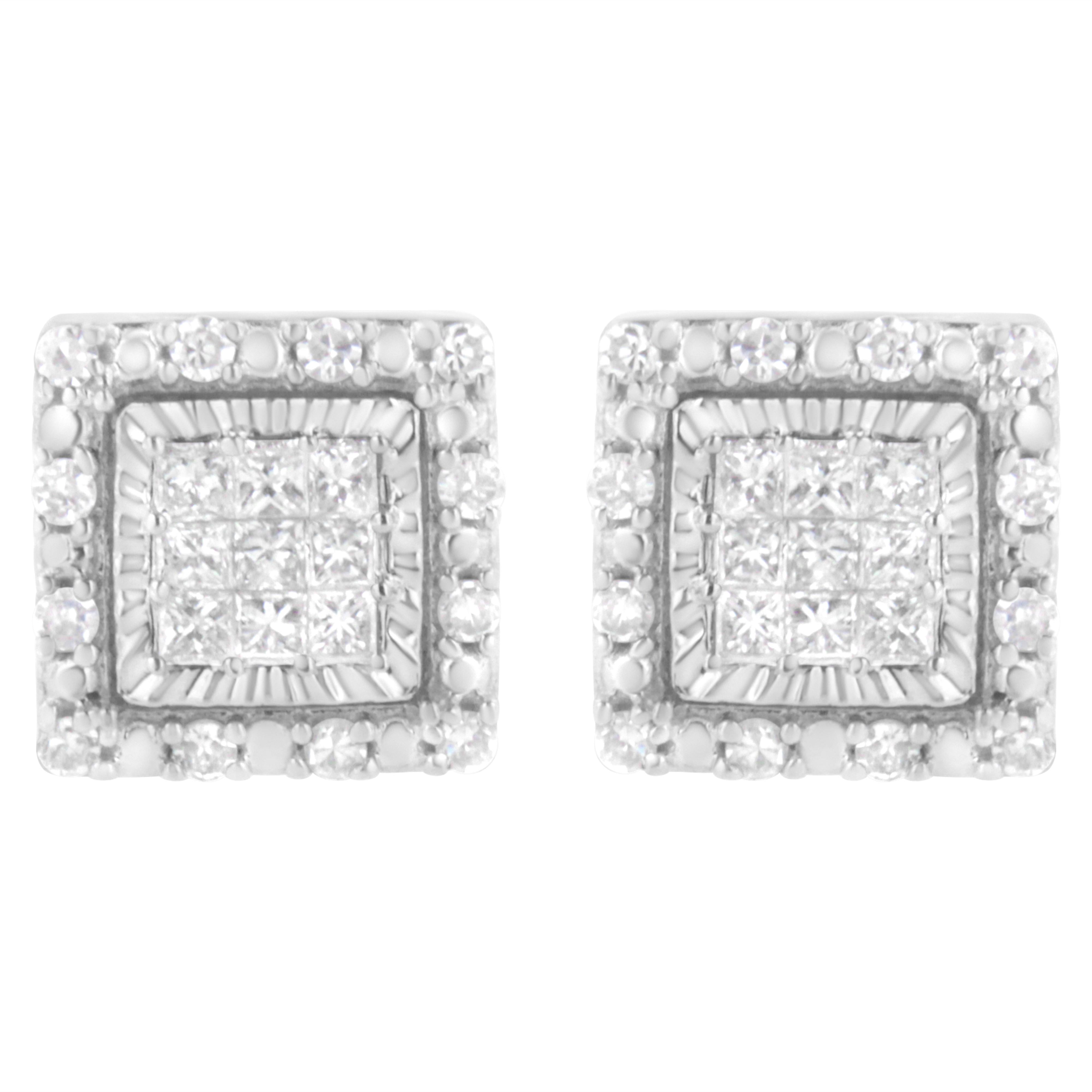 10K White Gold 1/2 cttw Invisible Set Princess-Cut Diamond Square Stud Earring (I-J Color, I1-I2 Clarity)