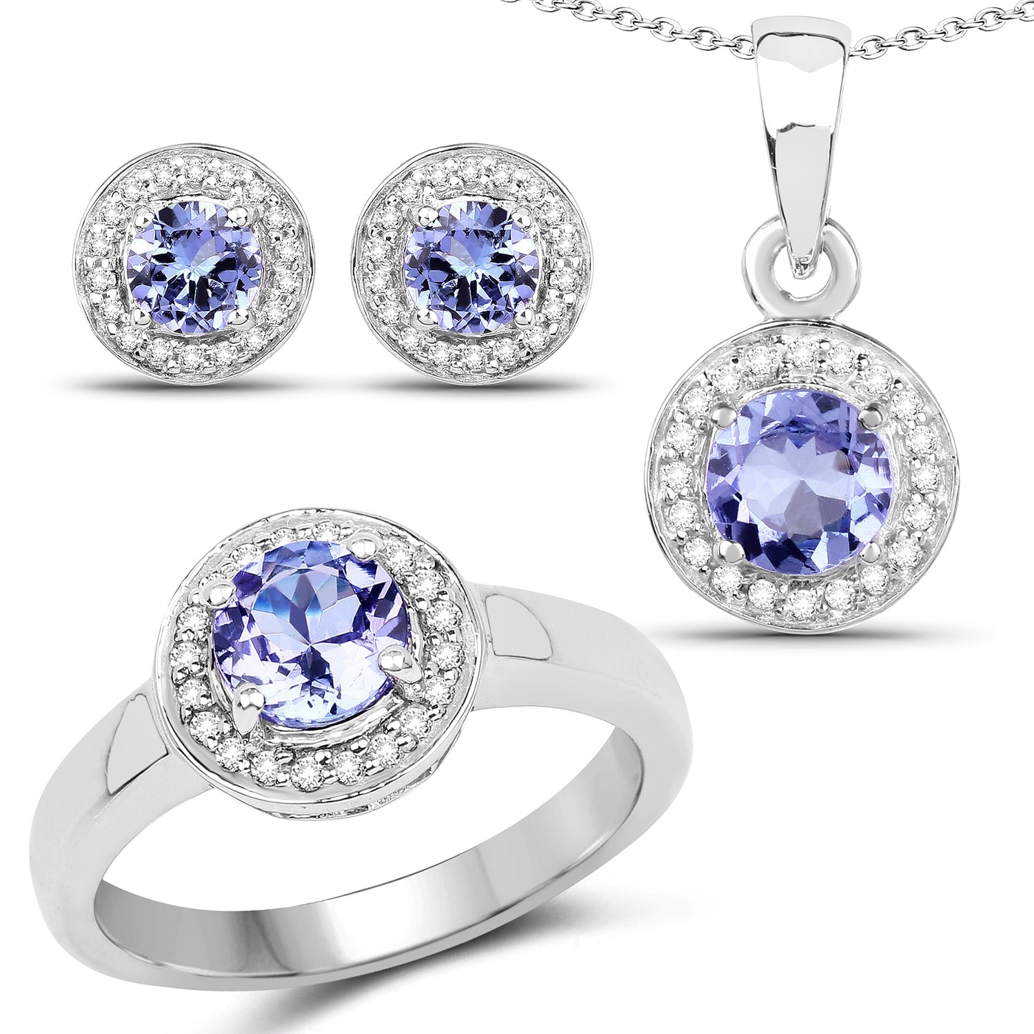 3.22 Carat Genuine Tanzanite & White Topaz .925 Sterling Silver Ring