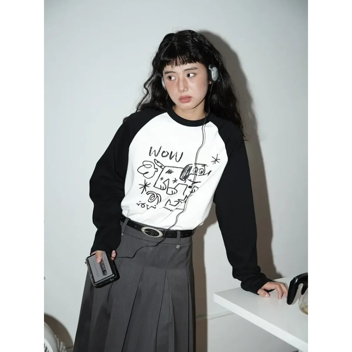 Doodle Delight Layered Tee – Quirky Sketch Art Oversized Tee