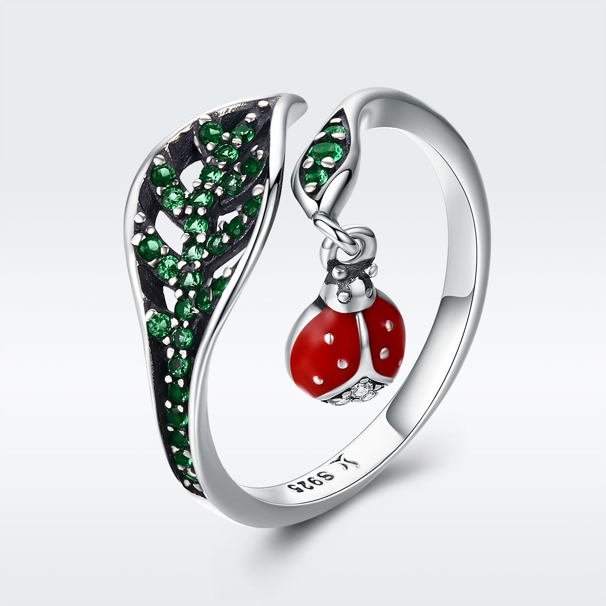 925 Sterling Silver Ring with Genuine Beetle and Leaf Design - 0.8x0.5cm, Women