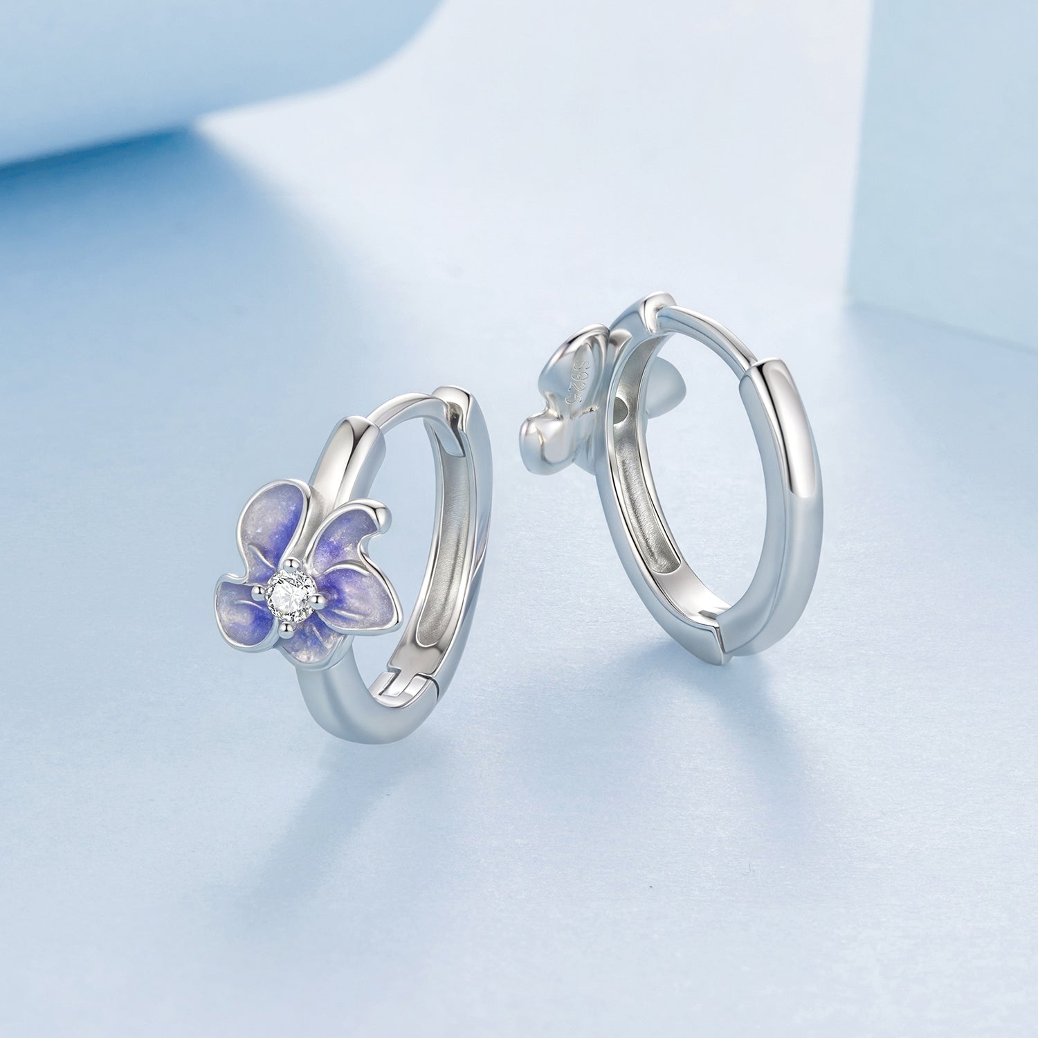 925 Sterling Silver White Gold Plated Enamel CZ Hoop Earrings for Women