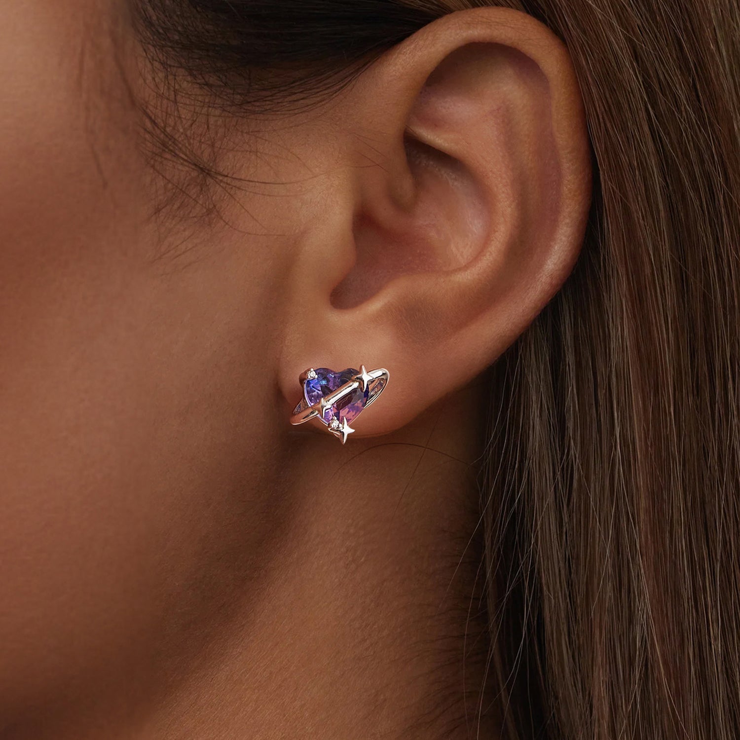 925 Sterling Silver Earrings with CZ and Transparent Glass in White Gold Plating for Women