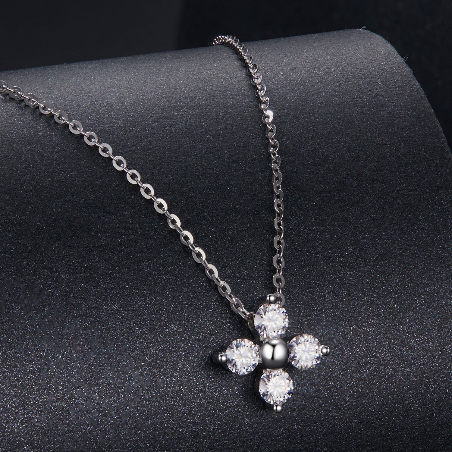 925 Sterling Silver & White Gold Plated Moissanite Necklace 40+5cm for Women