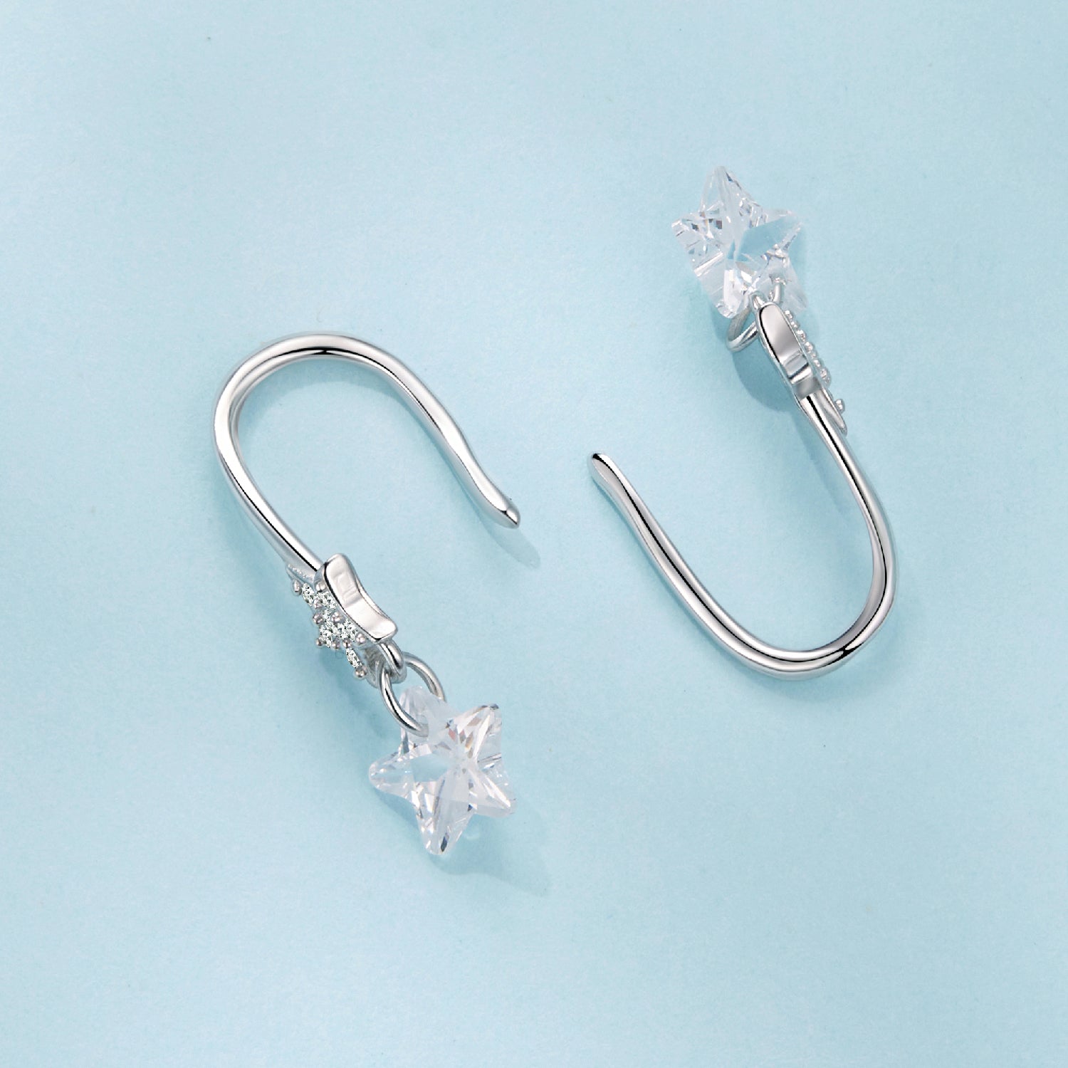 925 Sterling Silver Earrings with Pavé Setting CZ, White Gold Plating, 2.1*0.6cm, for Women