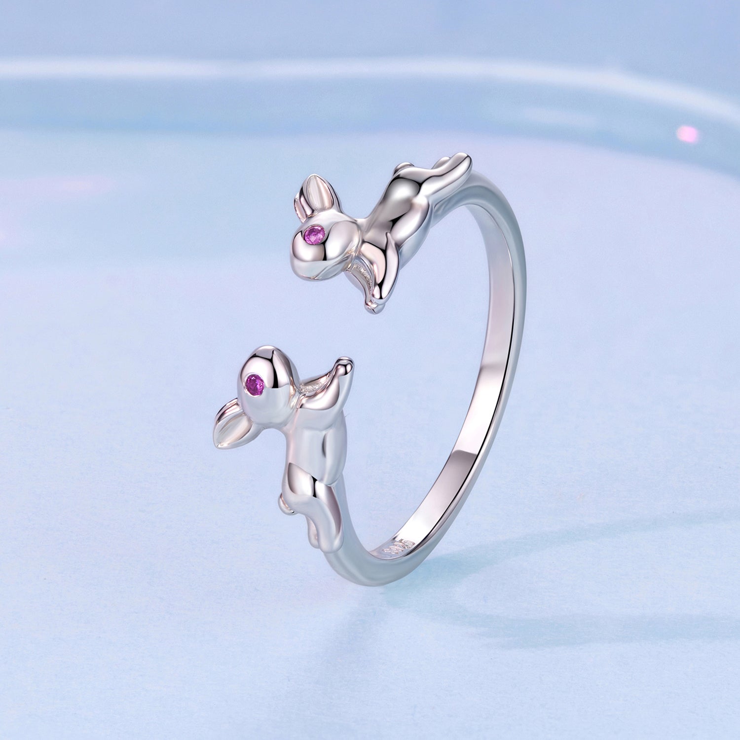 925 Sterling Silver Rabbit Ring with Pavé Setting CZ in White Gold for Women