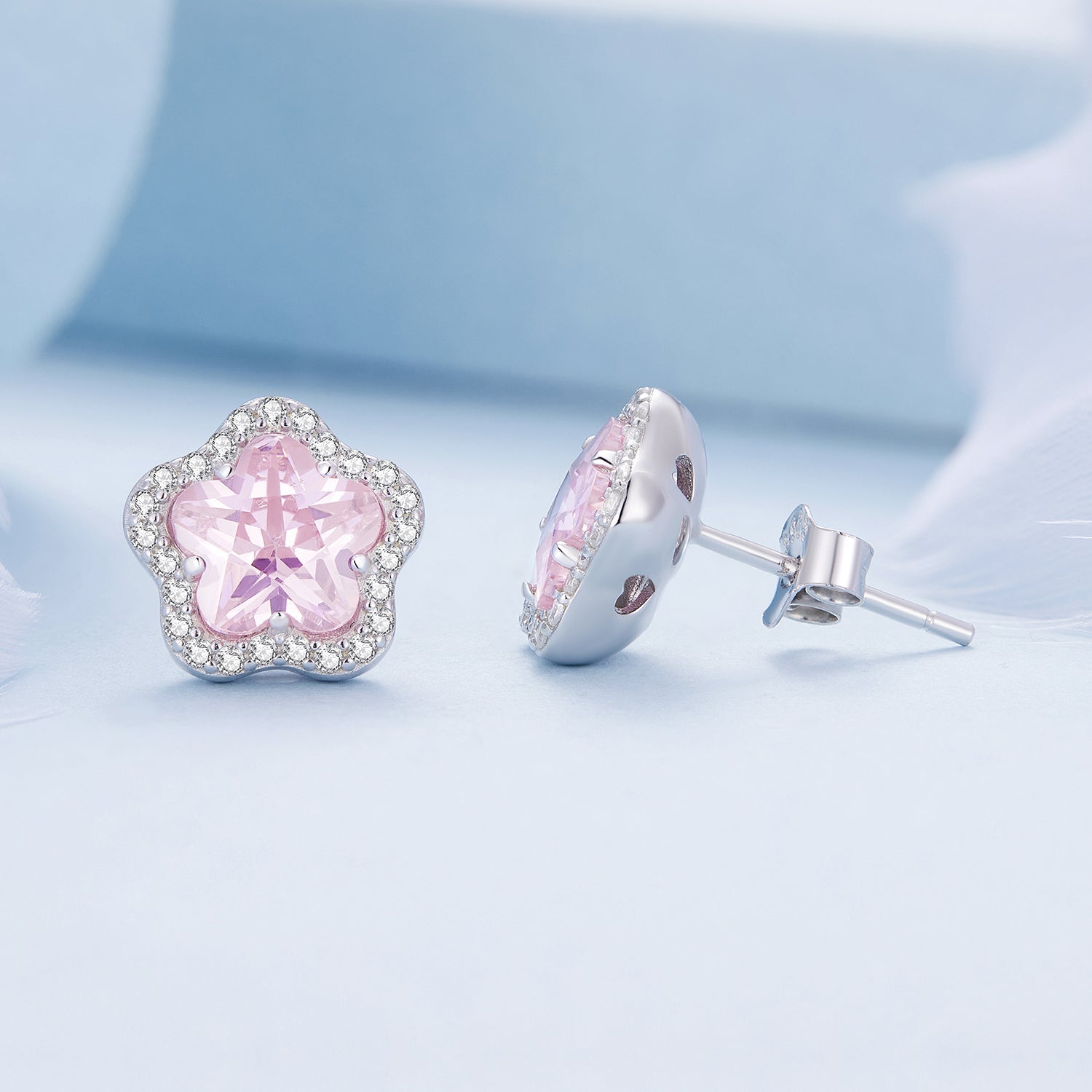 925 Sterling Silver Earrings with Pavé Setting CZ and Transparent Glass for Women