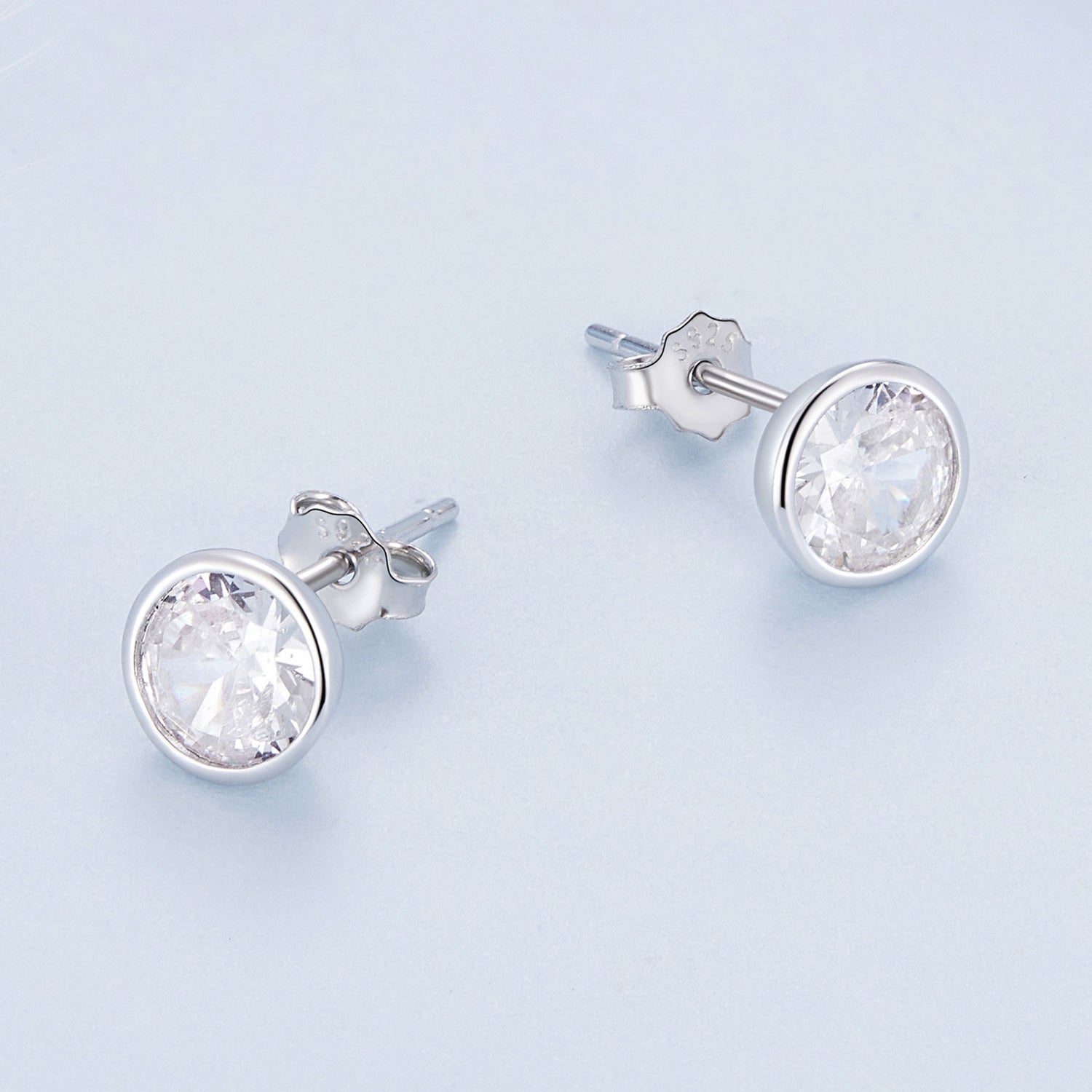 925 Sterling Silver Earrings with Pavé Setting CZ, 7mm, Plated Platinum for Women