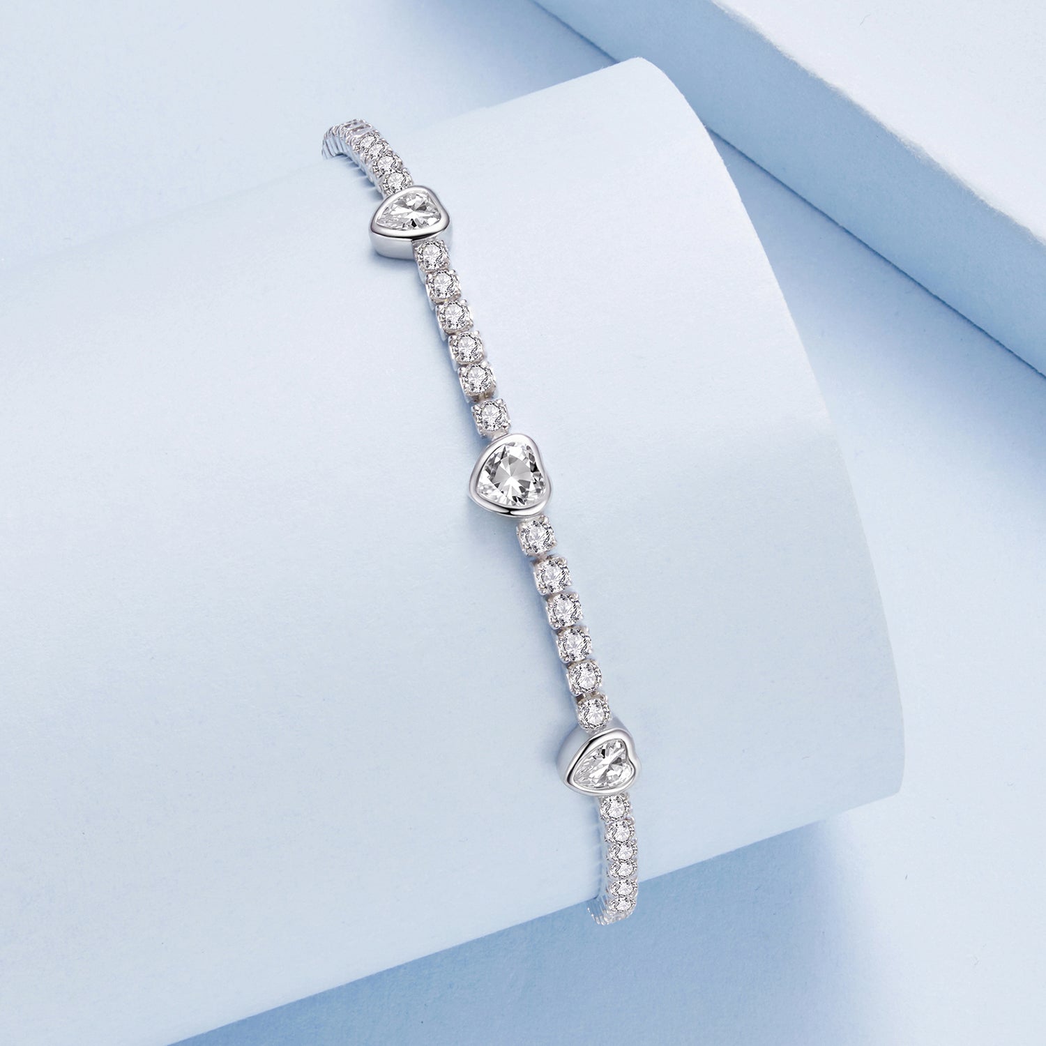 925 Sterling Silver & Pavé Setting CZ Bracelet with White Gold Plating for Women