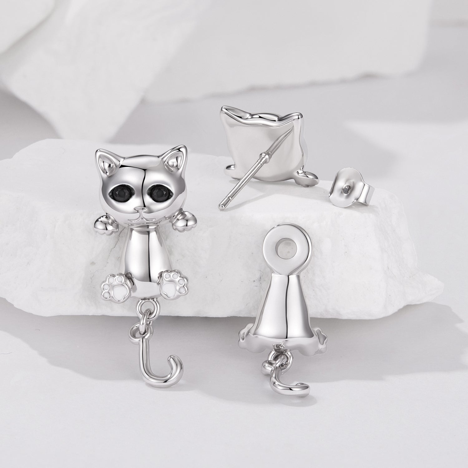 Brass & S925 Silver Earrings | 2.8*1.1cm | White Gold Plated with Pavé Setting CZ for Women