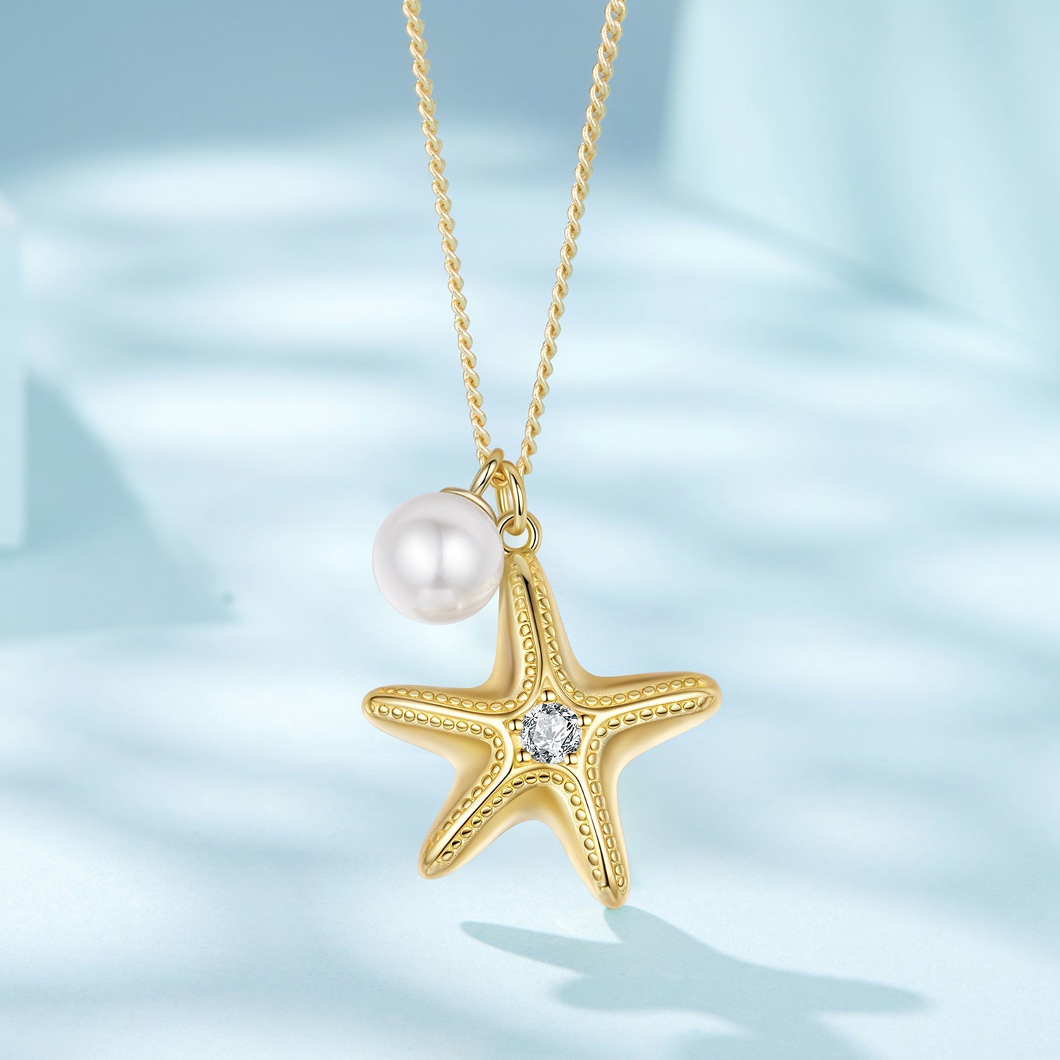 925 Sterling Silver Necklace with Gold Plating, 40+5cm, Featuring Synthetic Pearl & CZ for Women