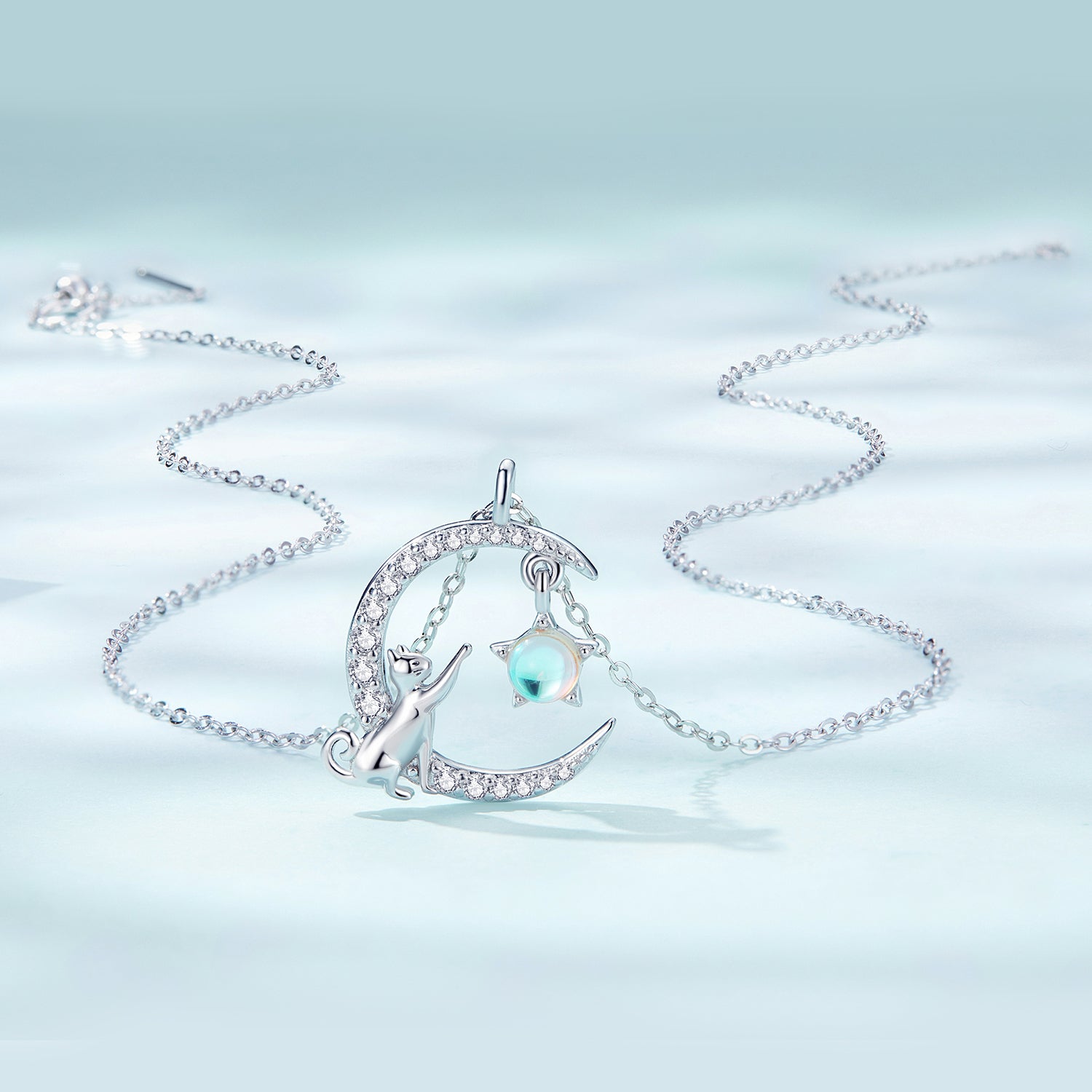 925 Sterling Silver Adjustable Moonstone Necklace with CZ Accents for Women
