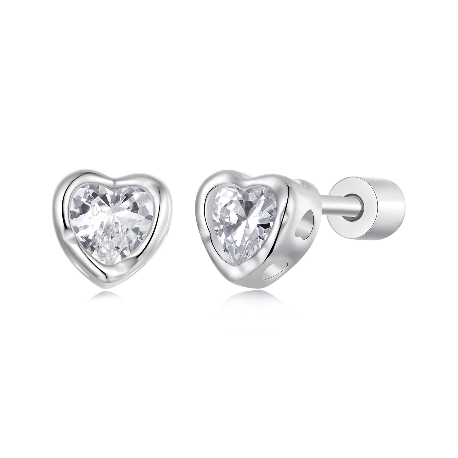 925 Sterling Silver Earrings with Plated White Gold & Pavé Setting CZ, 0.5cm for Women