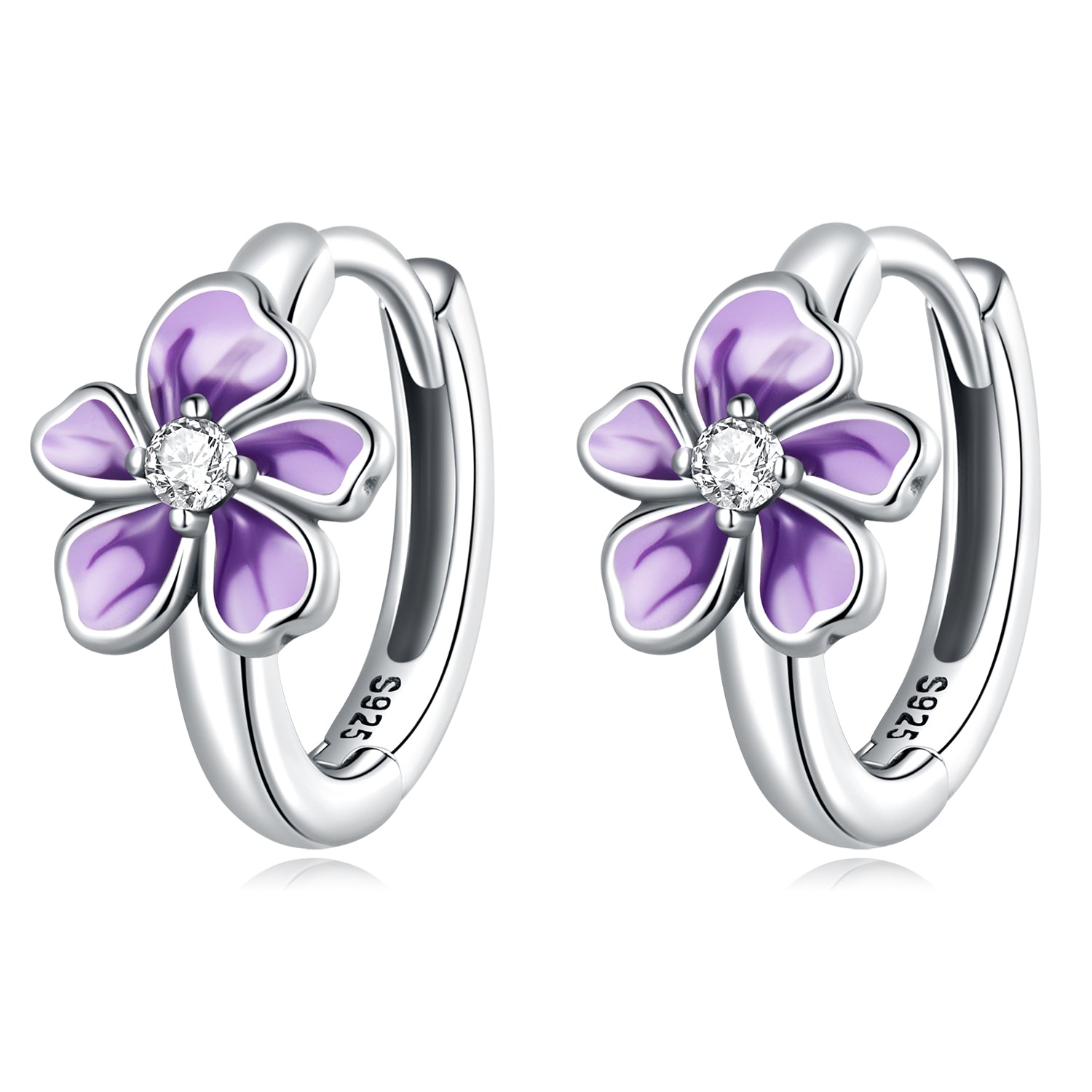 925 Sterling Silver Enamel Earrings with CZ - 1.2x0.7cm, Oxidized Finish for Women