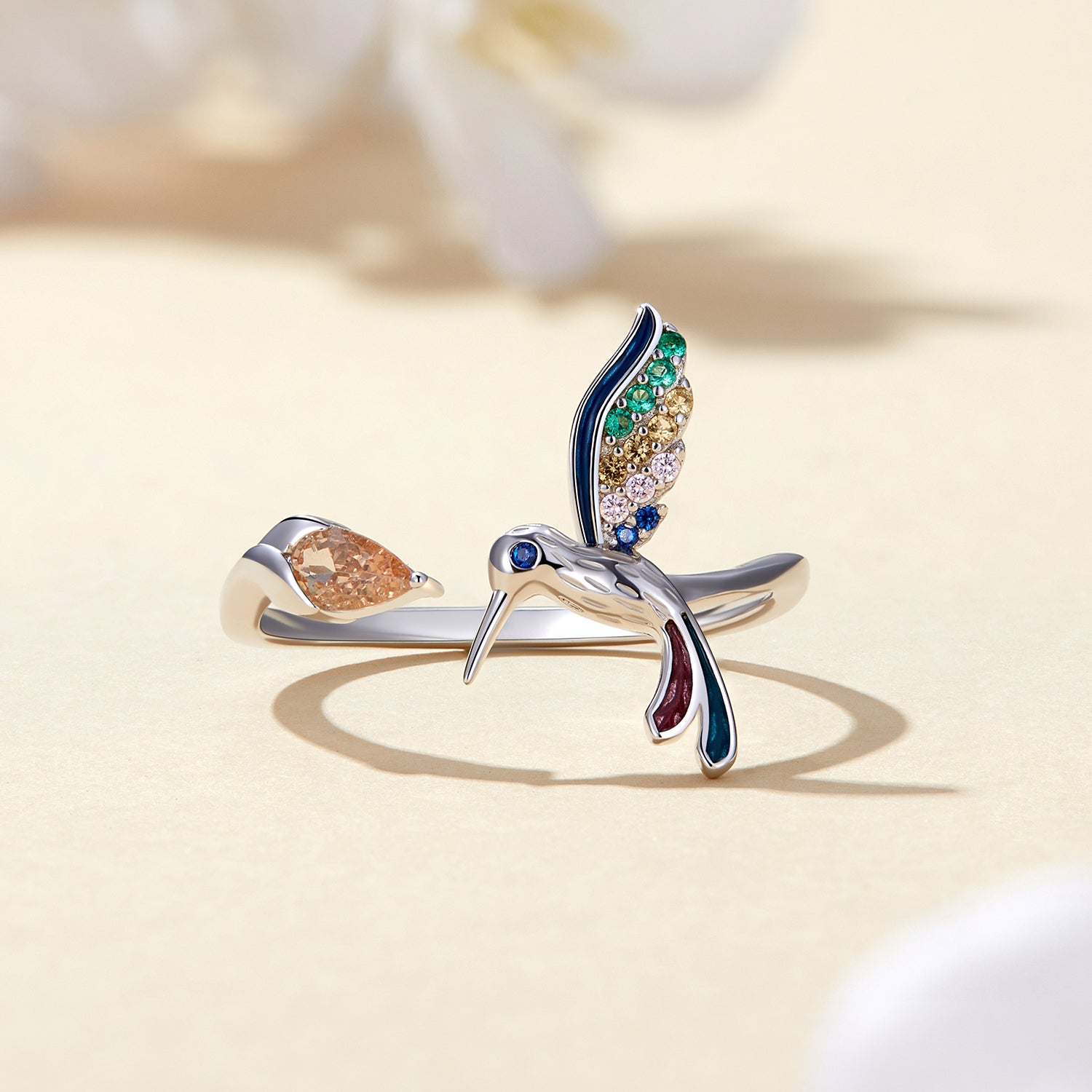 925 Sterling Silver Enamel Pavé Setting Ring for Women