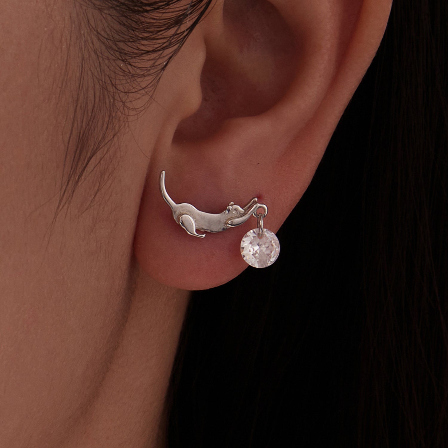 925 Sterling Silver White Gold Plated CZ Earrings 1.6x1.7cm for Women