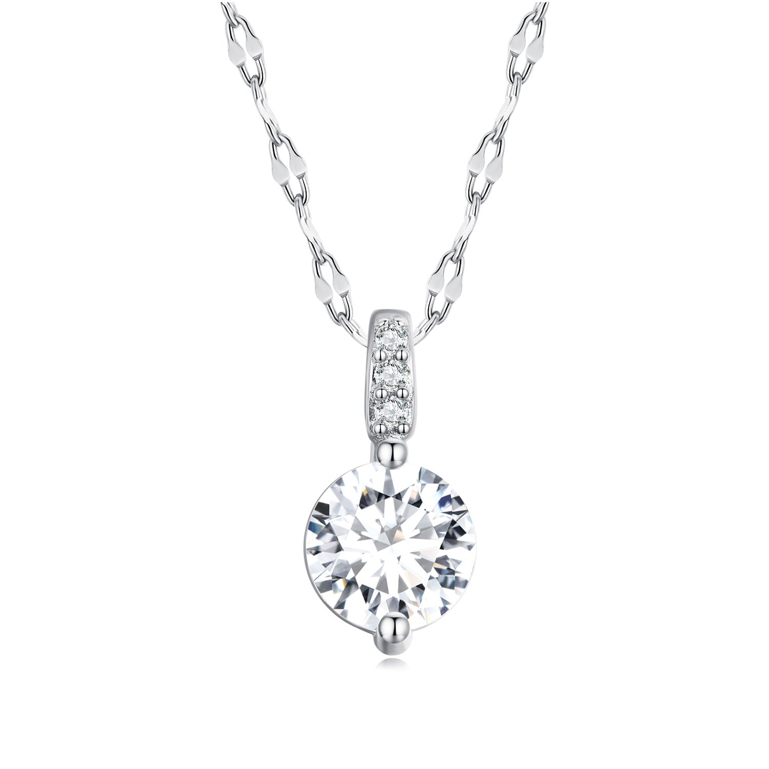 925 Sterling Silver Necklace with Pavé Setting CZ - Adjustable Length, Platinum Plated - Women's Jewelry