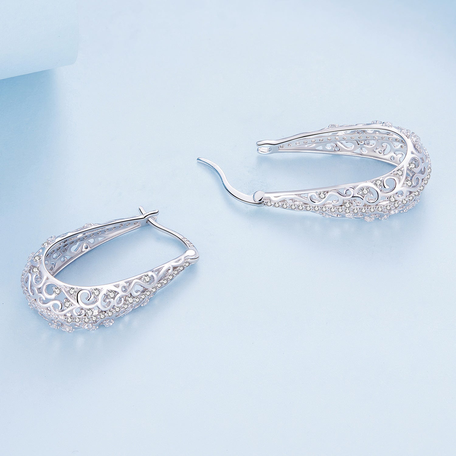 925 Sterling Silver Earrings with Pavé Set CZ, 2.5cm x 0.8cm, for Women