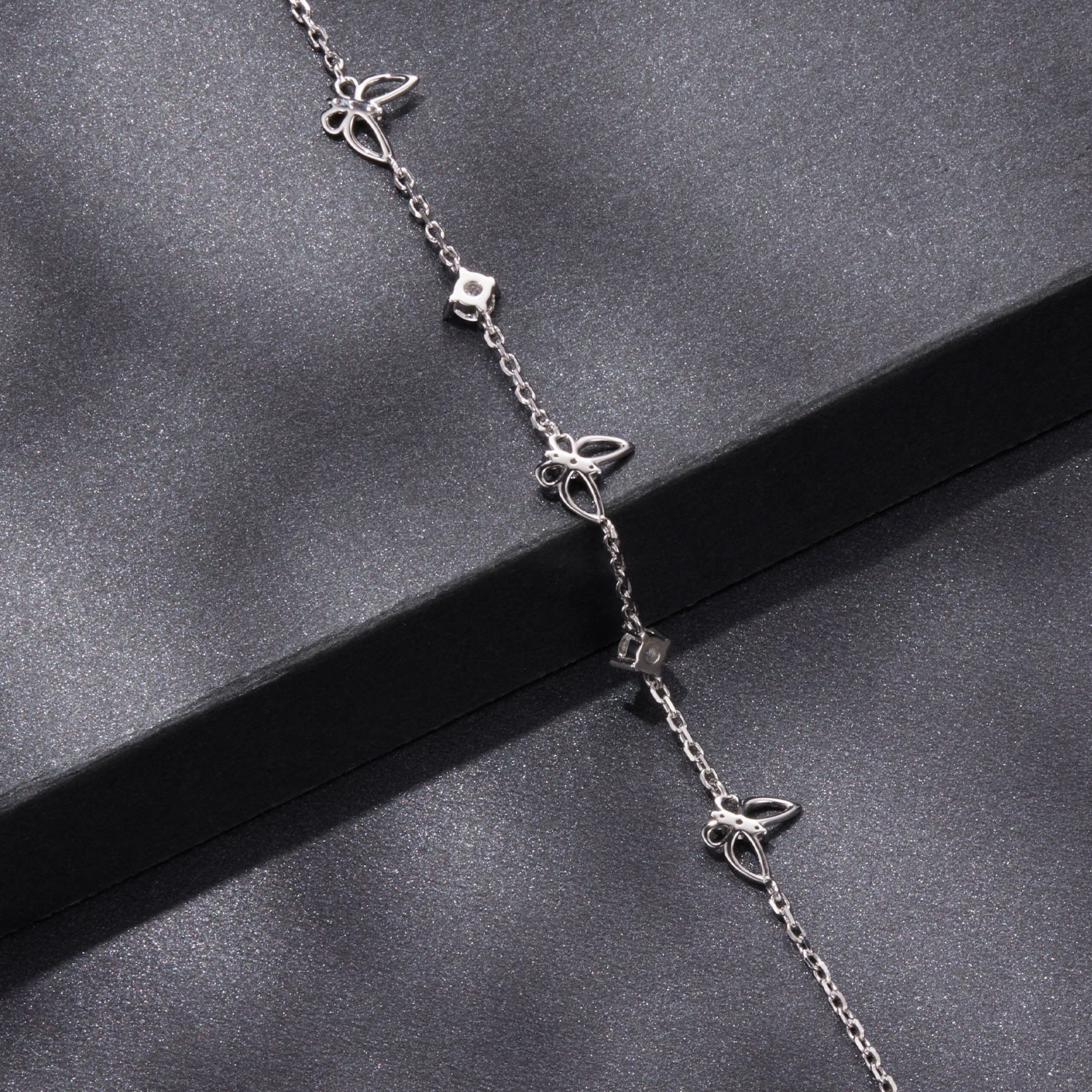925 Sterling Silver White Gold Plated Bracelet with Moissanite, 15+6cm, for Women