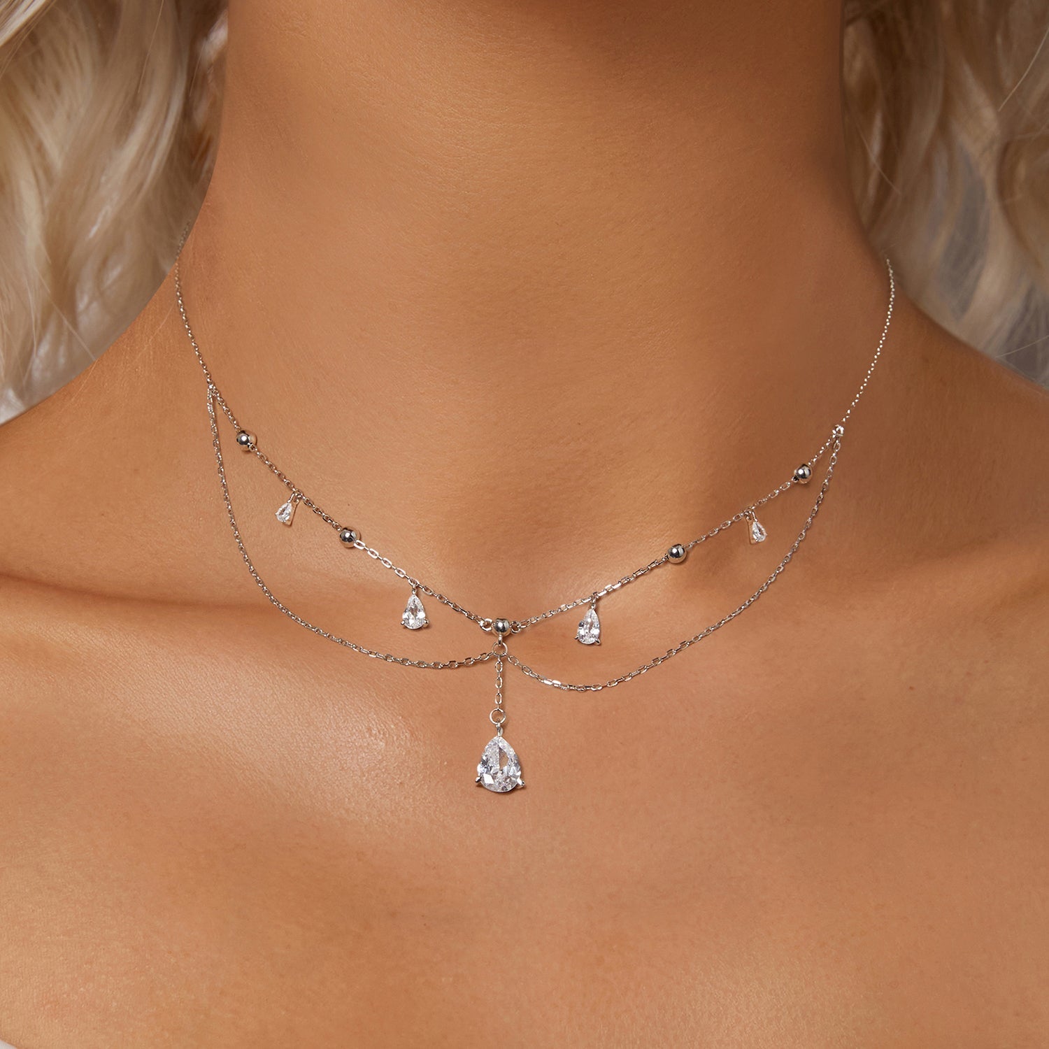 925 Sterling Silver 400mm CZ Pavé Setting Necklace for Women