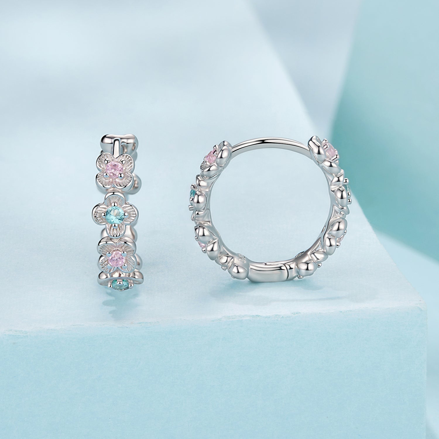 925 Sterling Silver Earrings with CZ and White Gold Plating