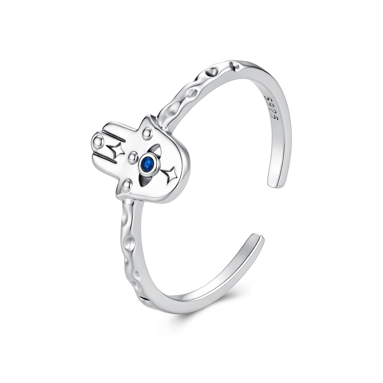 925 Sterling Silver Hamsa Hand Ring with Synthetic Spinel for Women