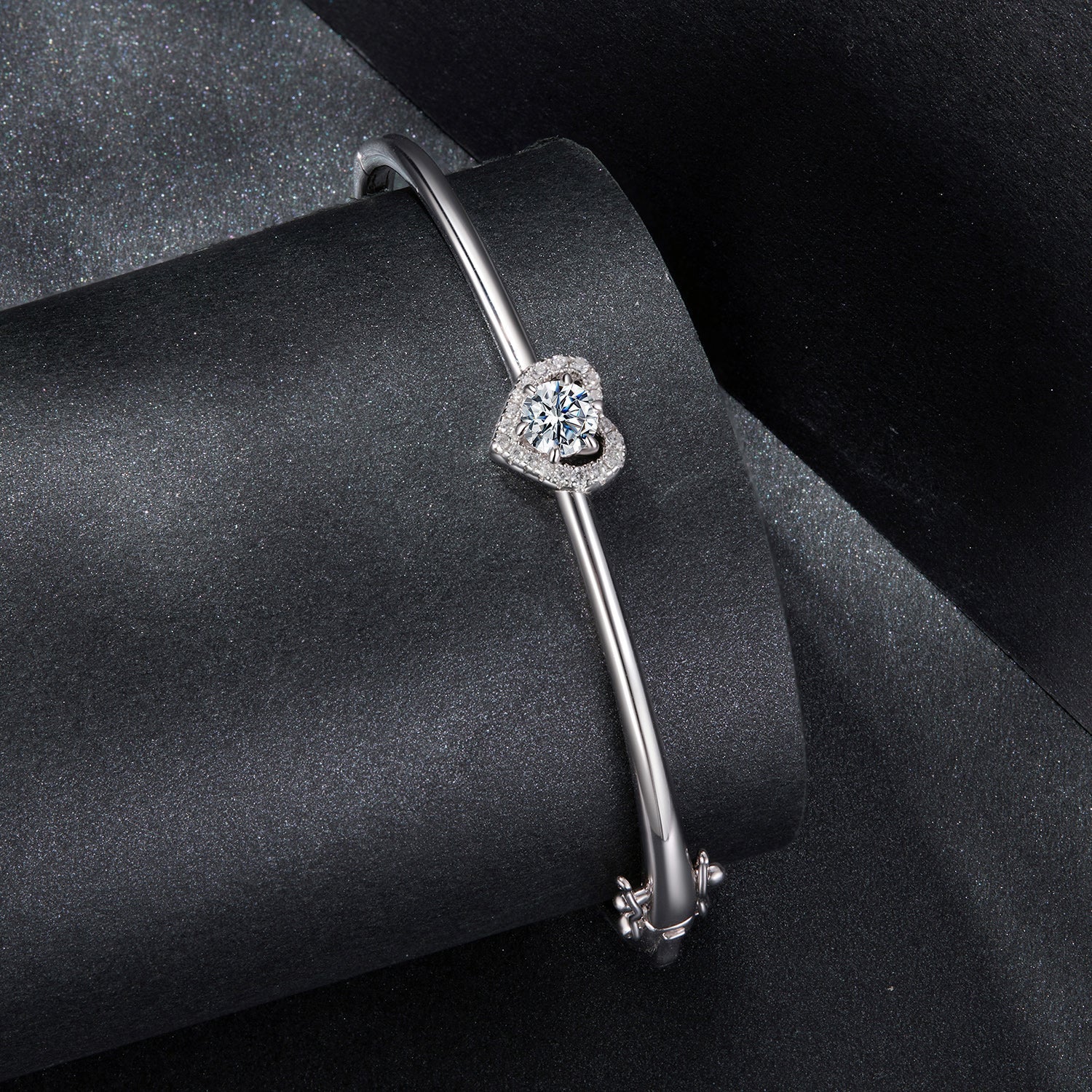 925 Sterling Silver Moissanite & CZ Bracelet Size 17 for Women