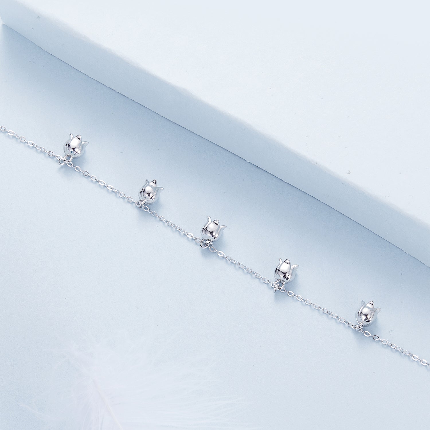 925 Sterling Silver Plated White Gold 12x41mm Pendant Bracelet