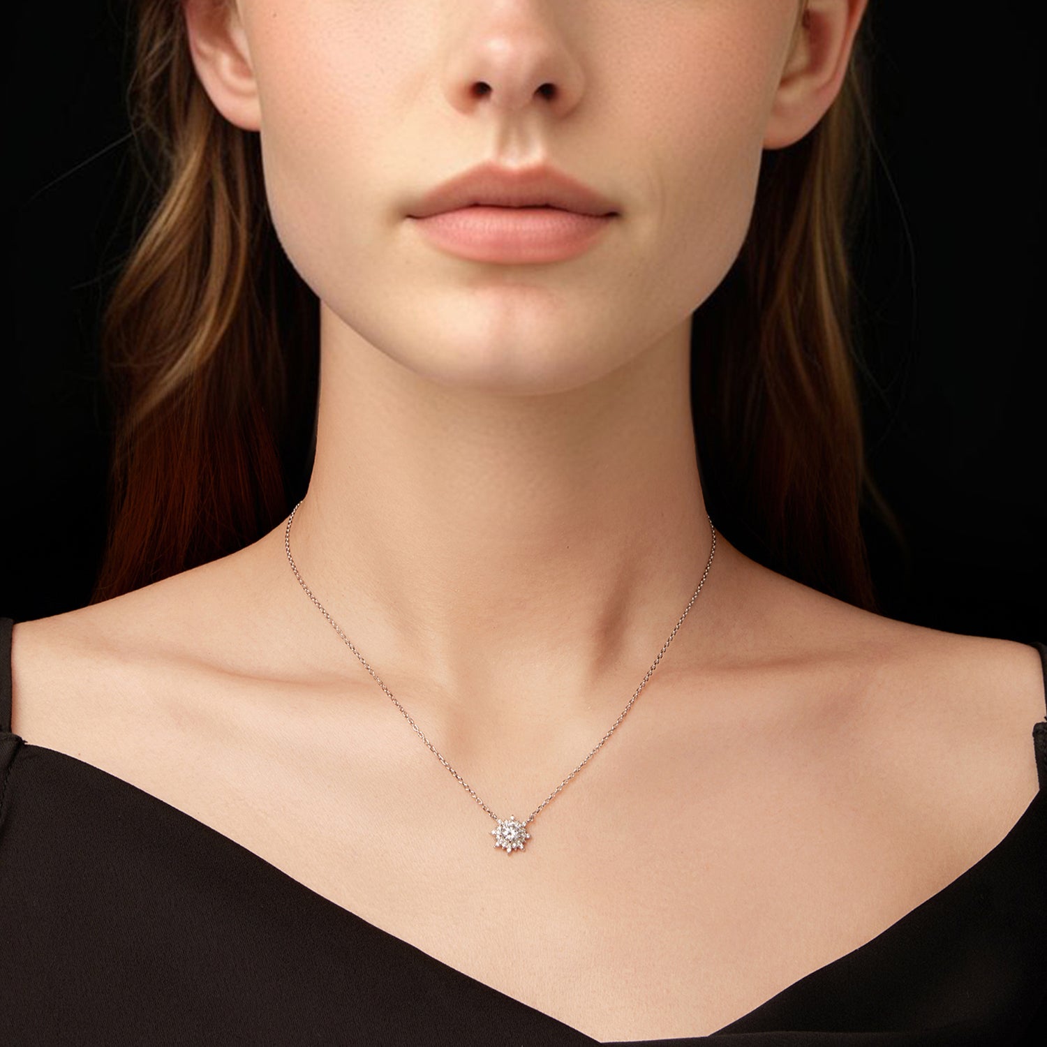 925 Sterling Silver 0.5 Carat Moissanite Necklace in White Gold Plating for Women