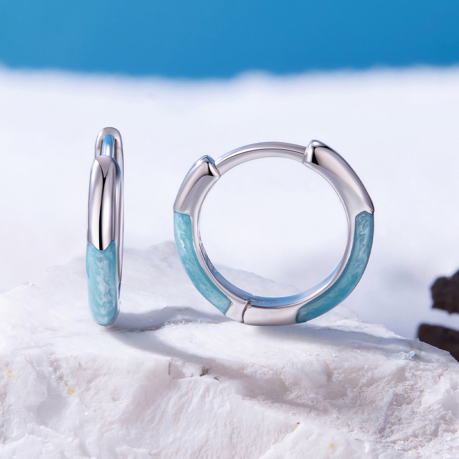 925 Sterling Silver Enamel Plated White Gold Earrings 1.2cm for Women