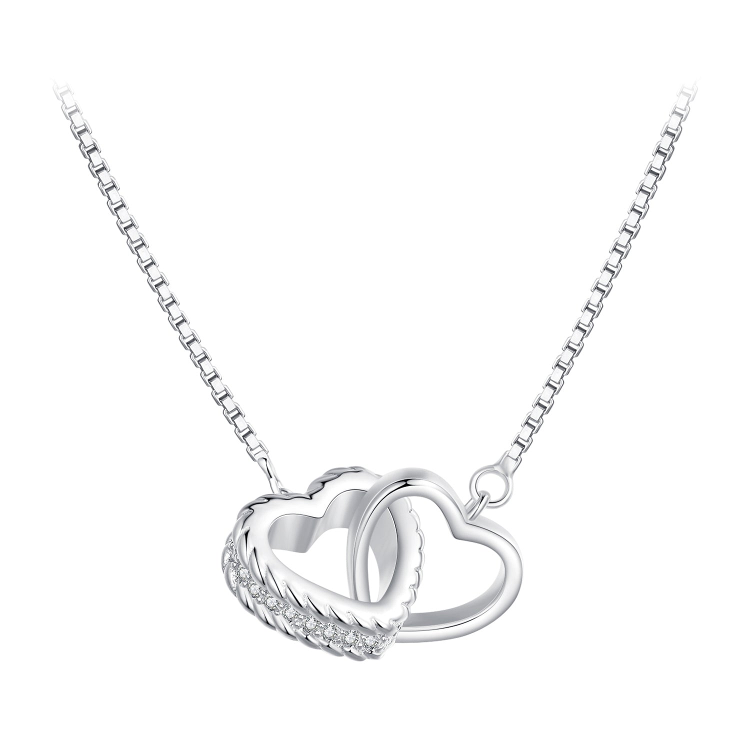 925 Sterling Silver Necklace with CZ in Pavé Setting, Length 400+50mm, Pendant 11*18mm, Unisex
