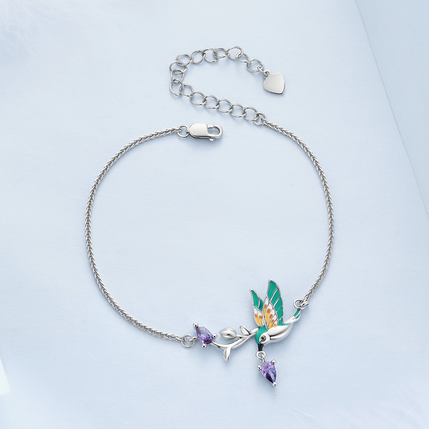 925 Sterling Silver Enamel Plated Platinum Bracelet with CZ, Adjustable Length for Women