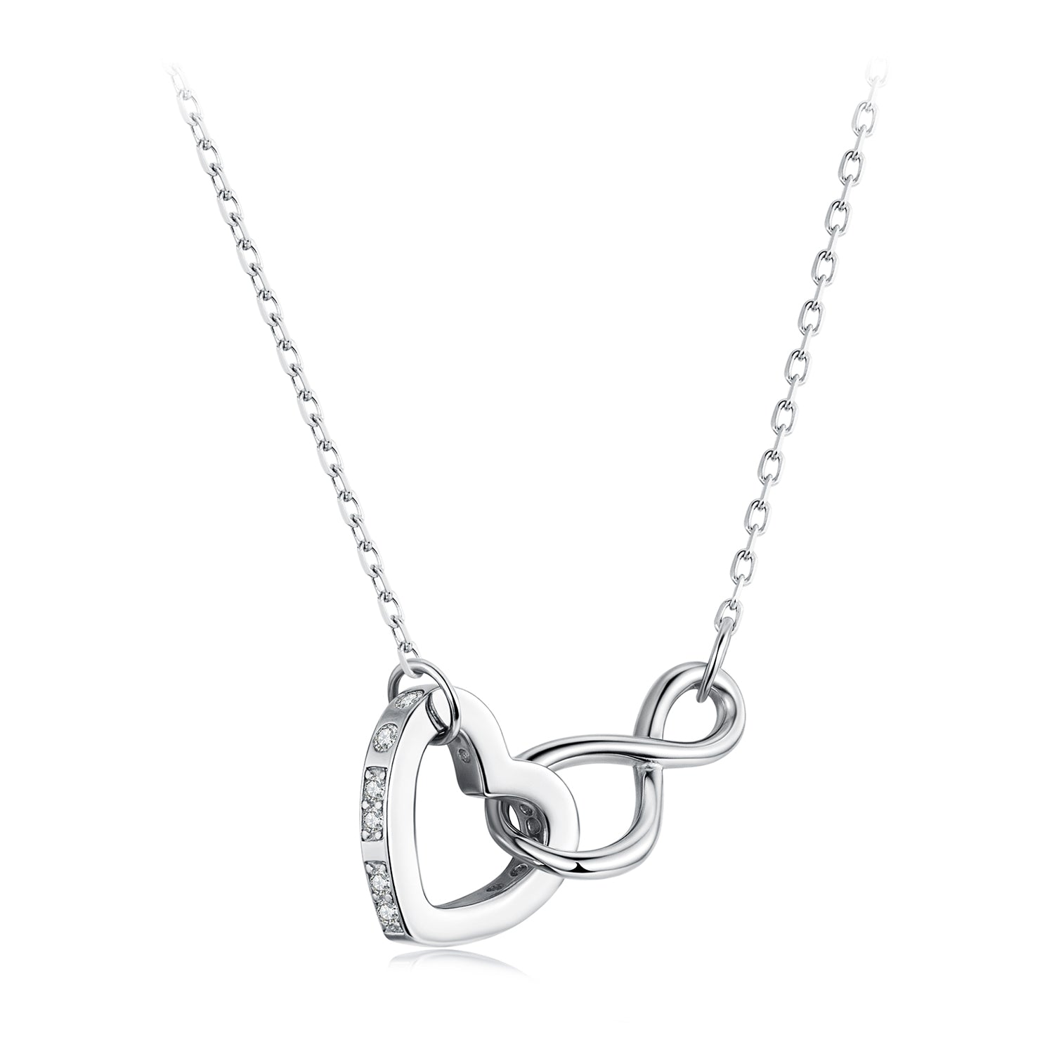 925 Sterling Silver Necklace with Pavé Setting CZ, 40+5cm, Plated White Gold, Women