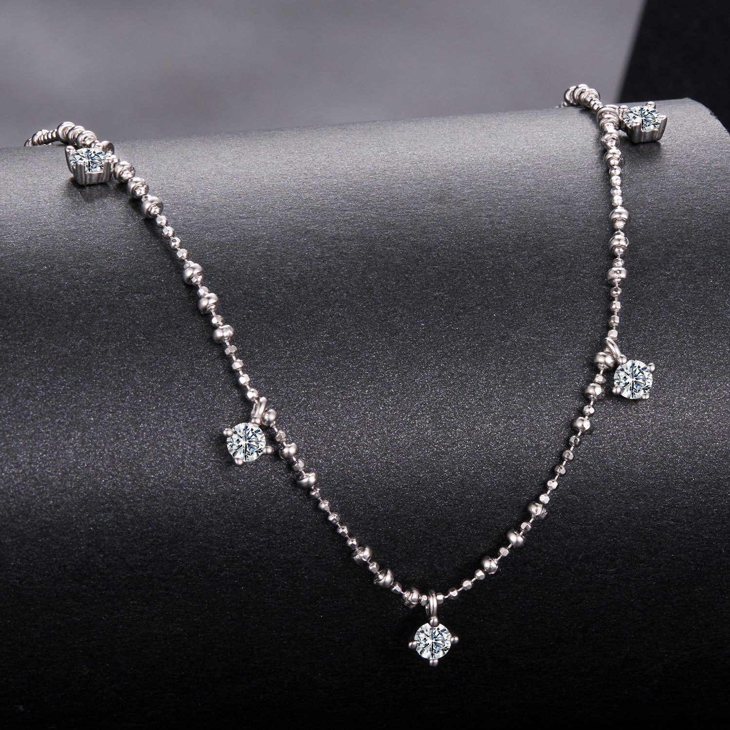 925 Sterling Silver 0.10ct Moissanite Necklace in White Gold, 40+5cm Chain for Women