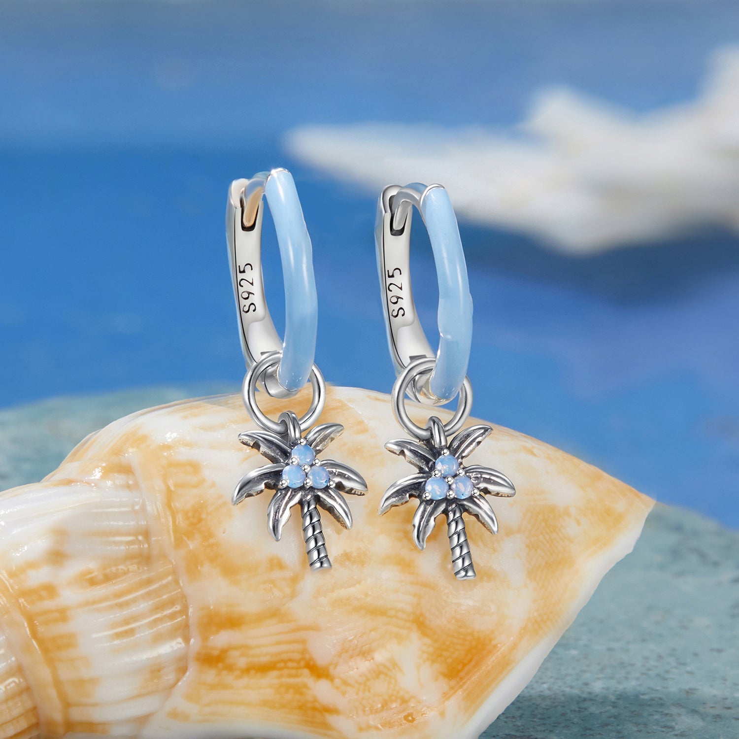 925 Sterling Silver Earrings with Nano Opal Stone and Enamel, Oxidized Finish