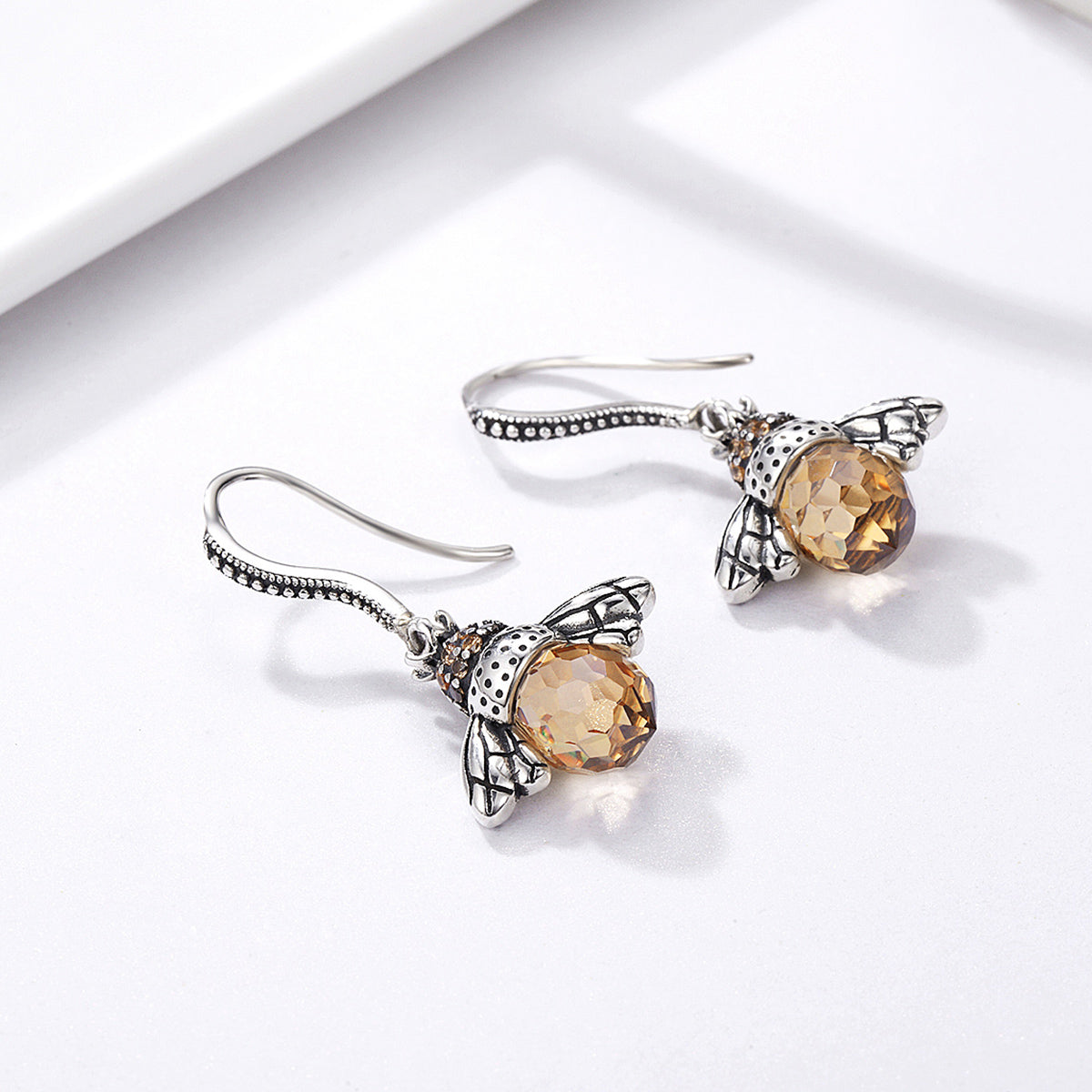 925 Sterling Silver Earrings with Oxidized Finish and Pavé Setting CZ
