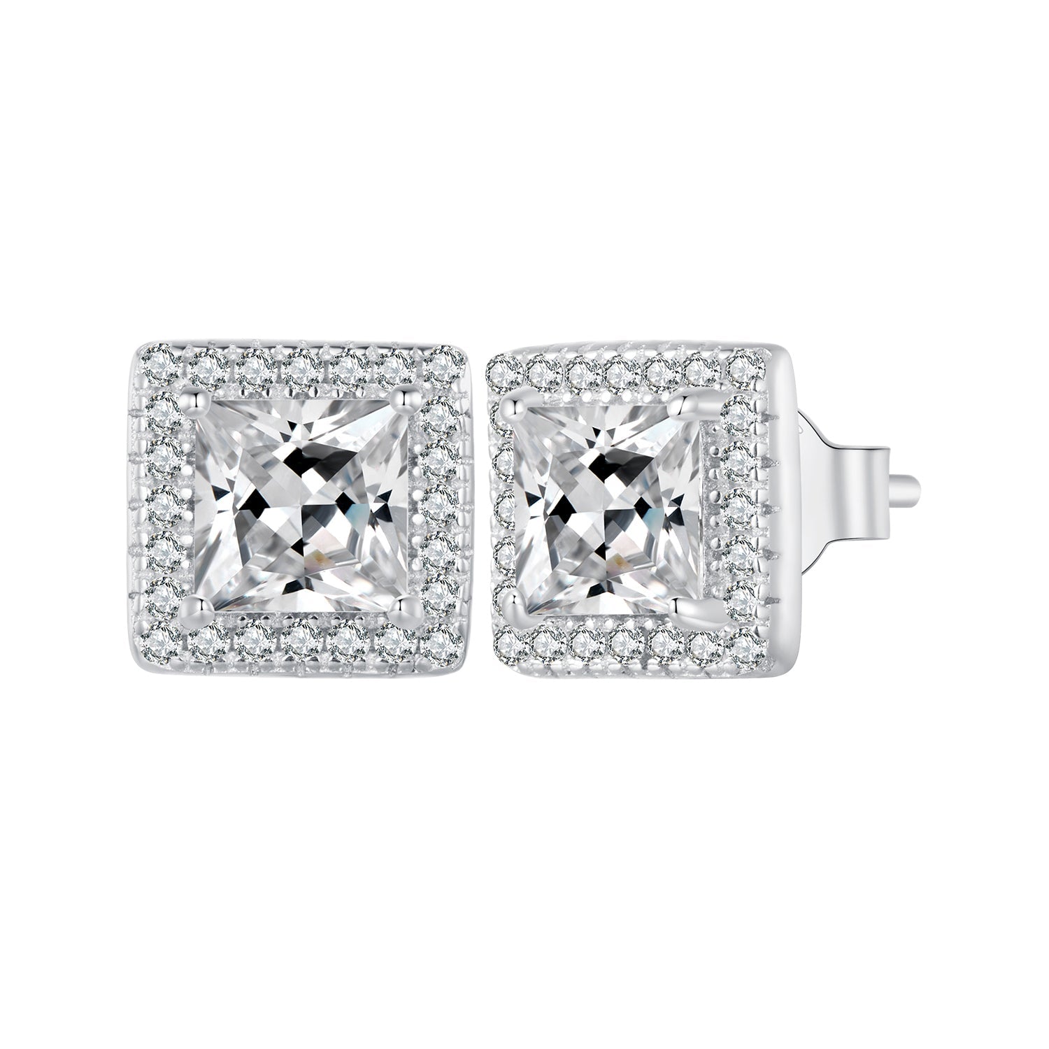 925 Sterling Silver Earrings with Pavé Setting CZ and Platinum Plating.