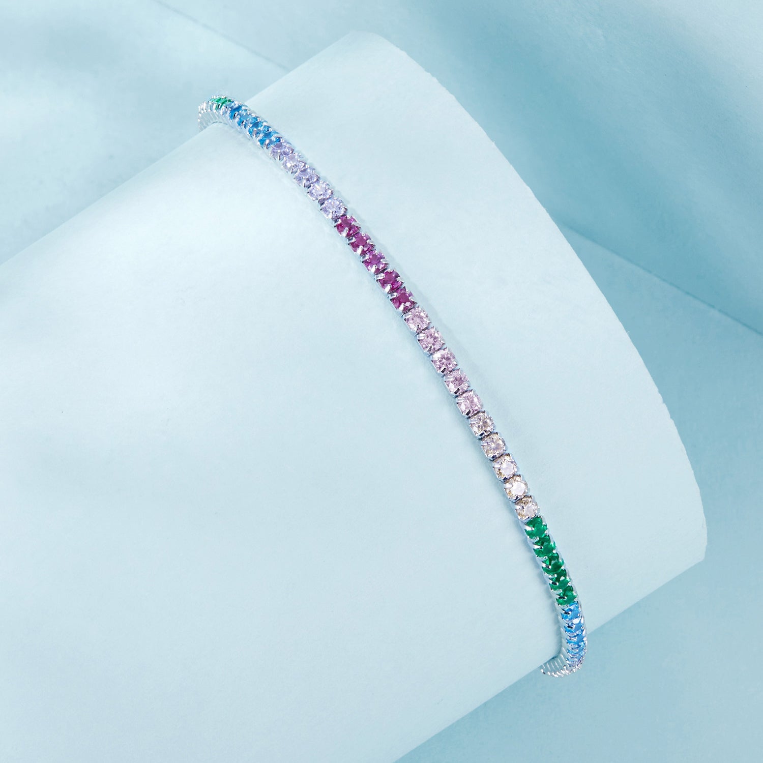 925 Sterling Silver Pave Setting White Gold Bracelet 160+60mm for Women