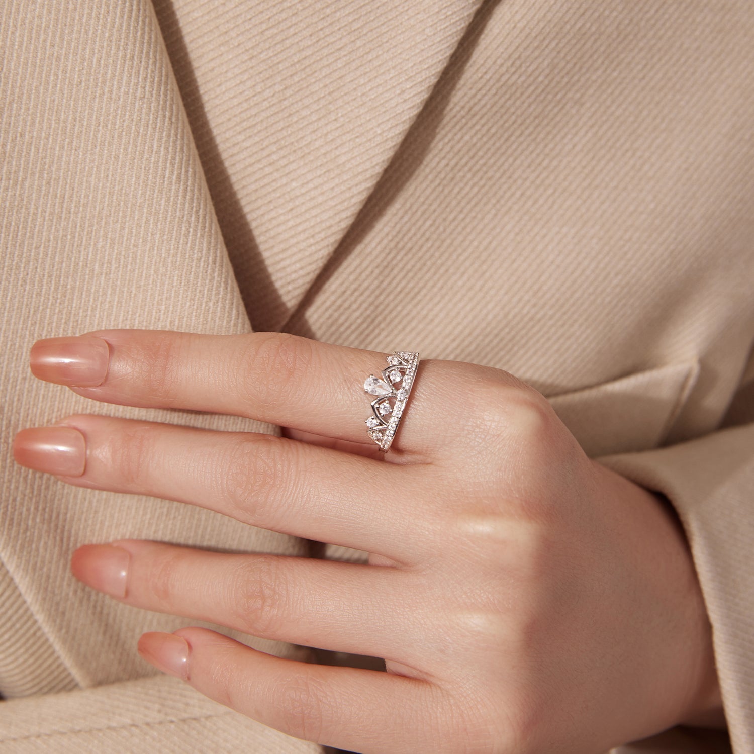 925 Sterling Silver Pavé Setting CZ White Gold Plated Ring Size 6 for Women