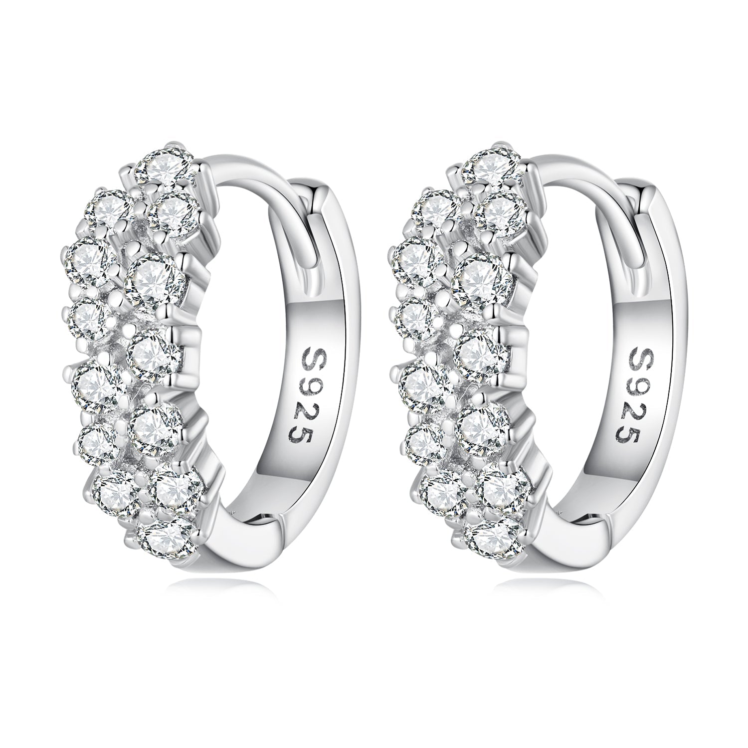 925 Sterling Silver Earrings with Pavé Setting CZ, 1.2x0.45cm, Platinum Plated for Women