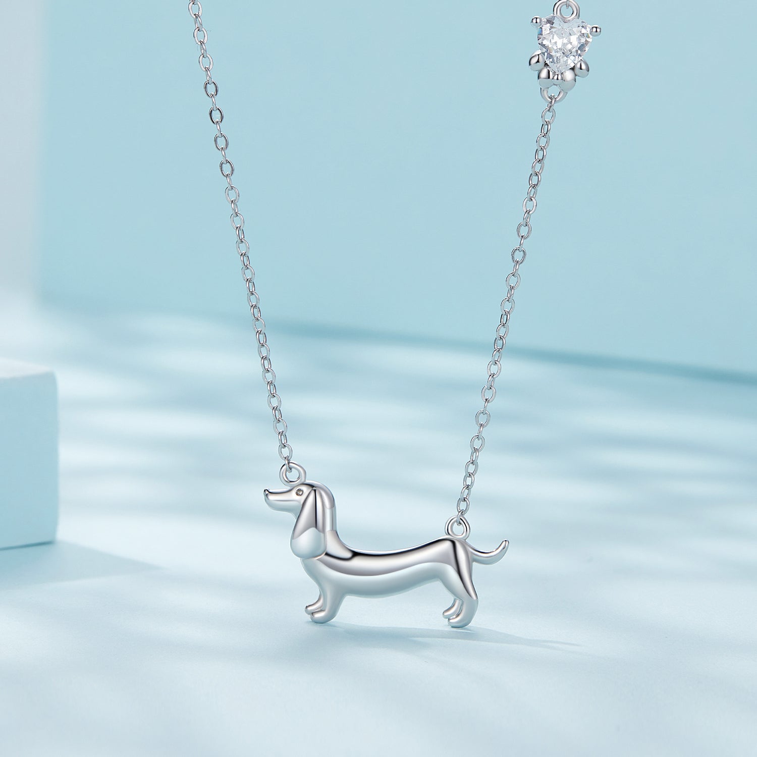 925 Sterling Silver Necklace with CZ Pendant, 450mm Length, Platinum Plated, for Women
