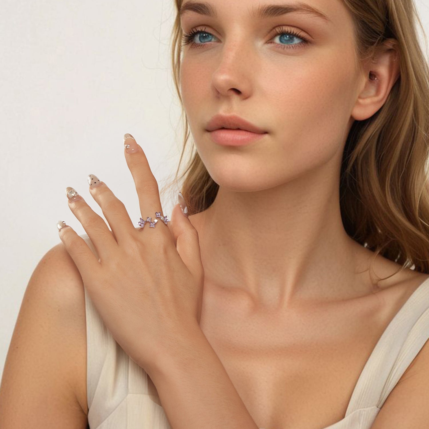 925 Sterling Silver White Gold Plated Ring with Enamel and CZ for Women